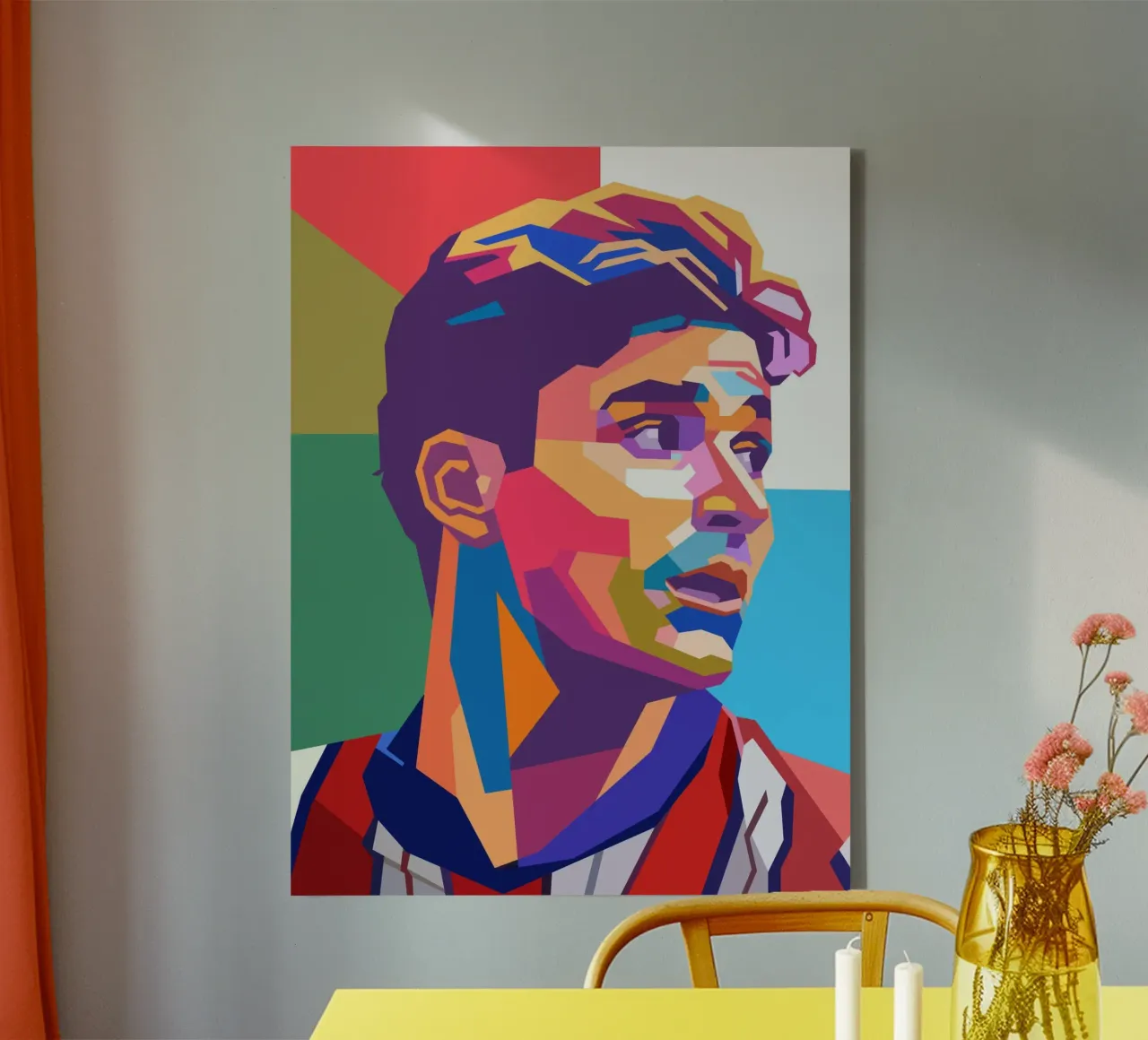 Ritratto pop art di Julian Alvarez tela con Cornice a cassetta da Hantamrata