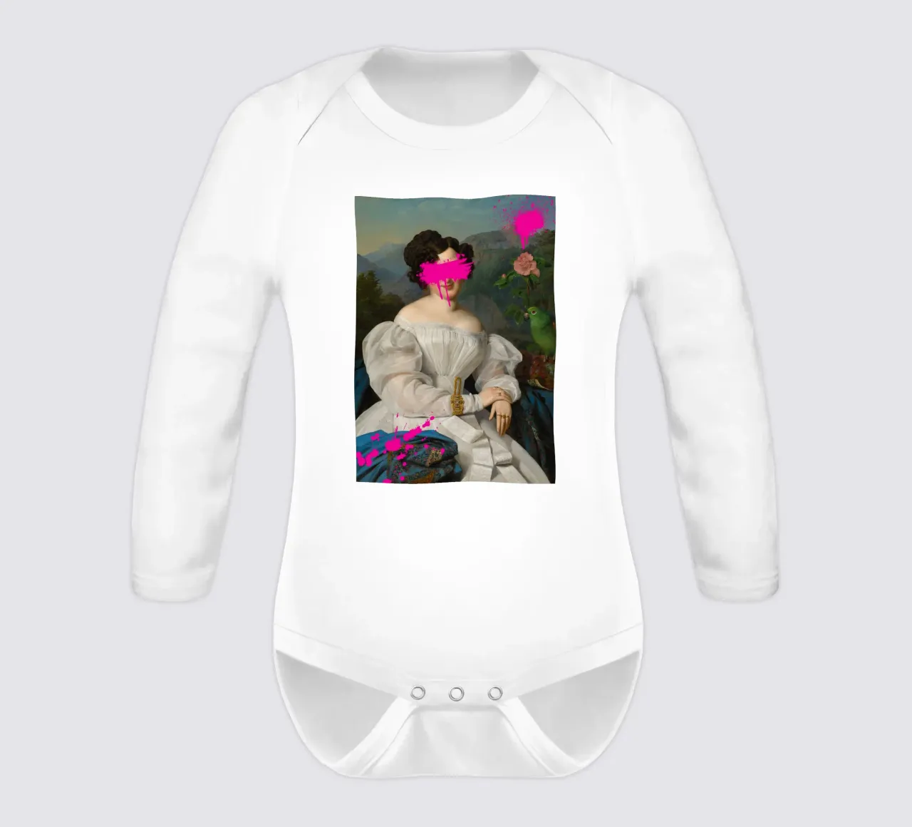 "Pink Blur" - Classic Remix, Street Art, Vibrant, Edgy long-sleeve baby romper by NorwesClub