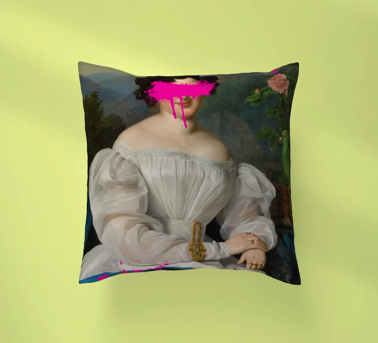 "Pink Blur" - Remix classico, arte di strada, vibrante, tagliente cuscino da NorwesClub