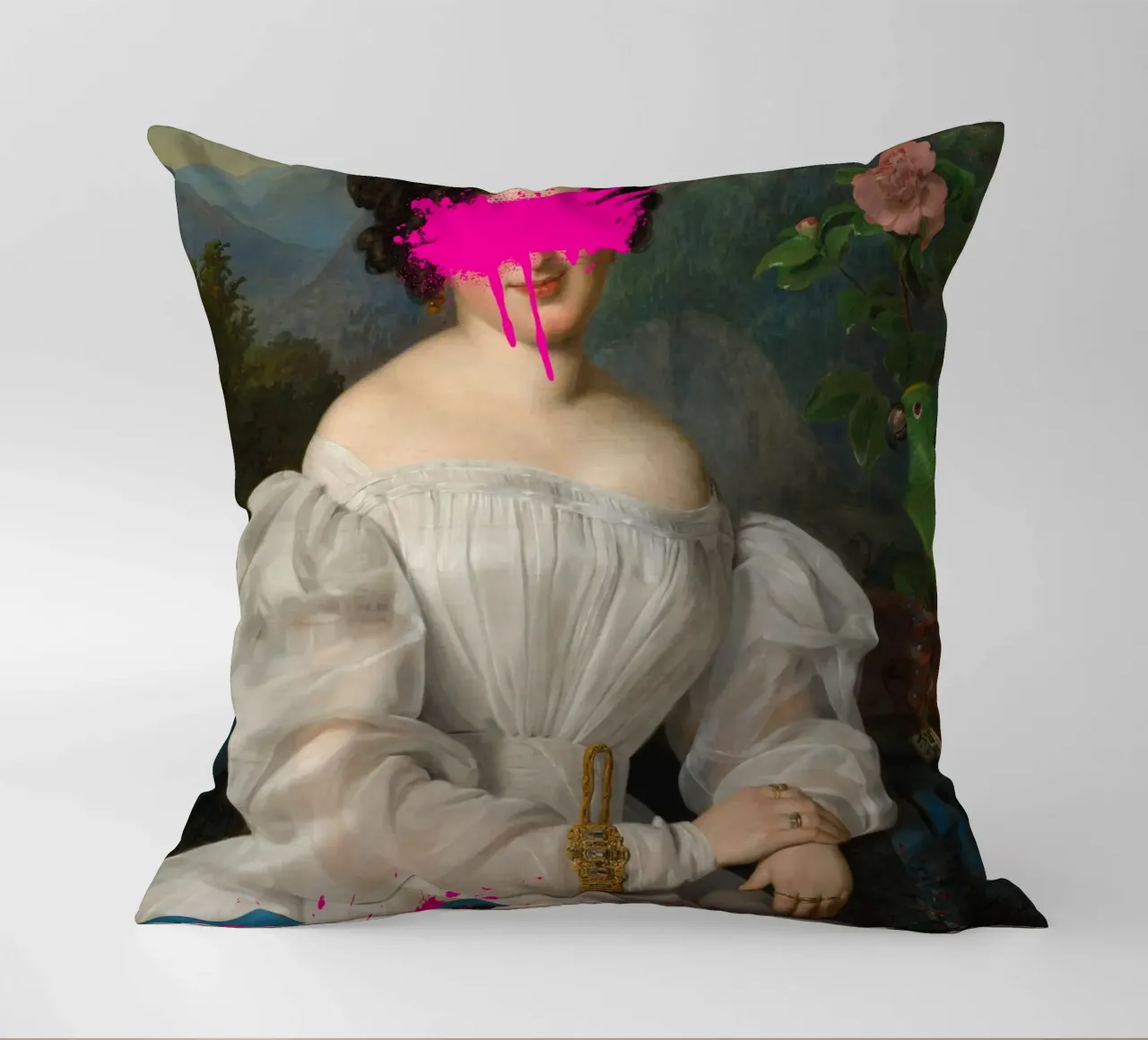 "Pink Blur" - Remix classico, arte di strada, vibrante, tagliente cuscino da NorwesClub