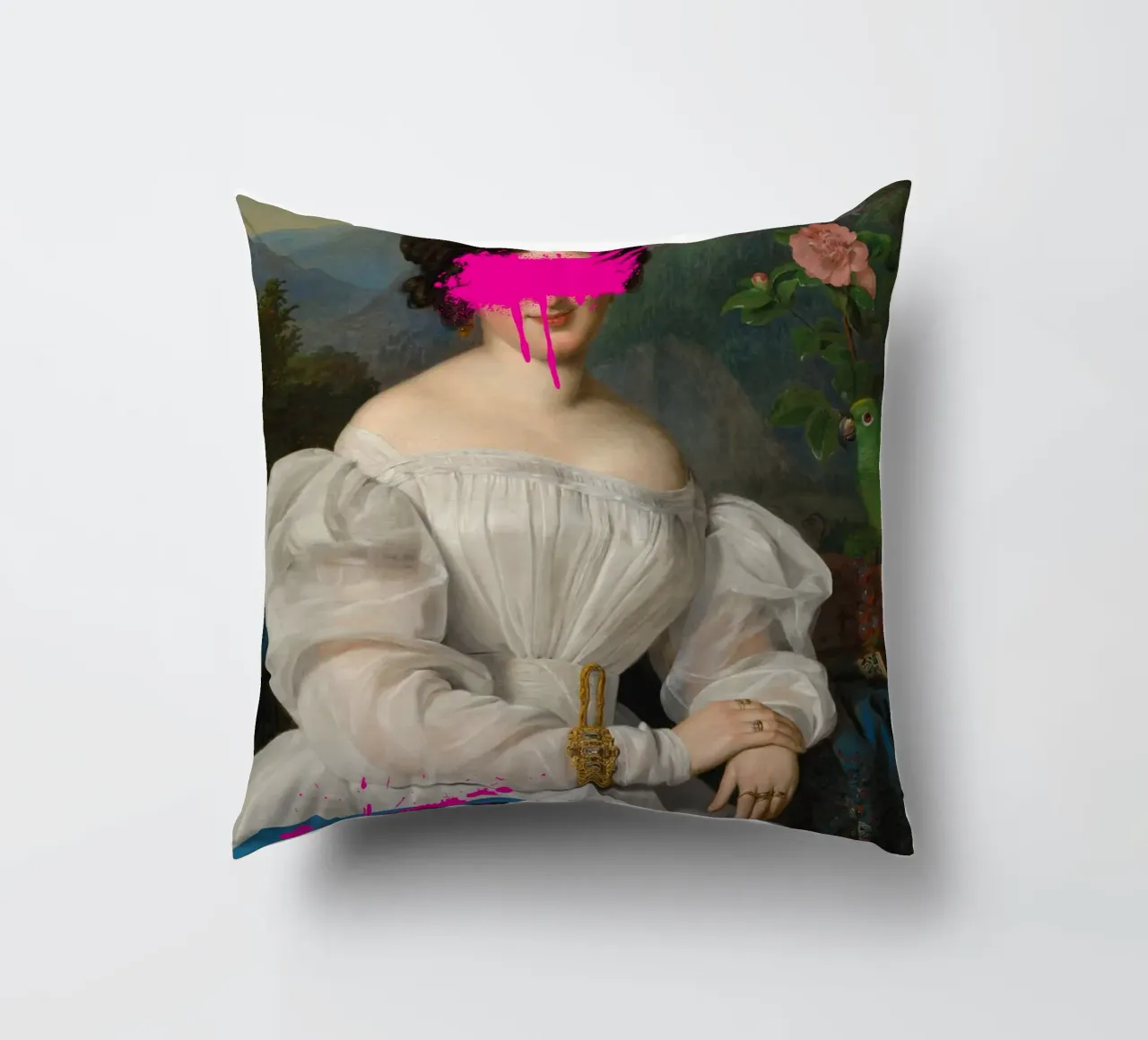 "Pink Blur" - Remix classico, arte di strada, vibrante, tagliente cuscino da NorwesClub