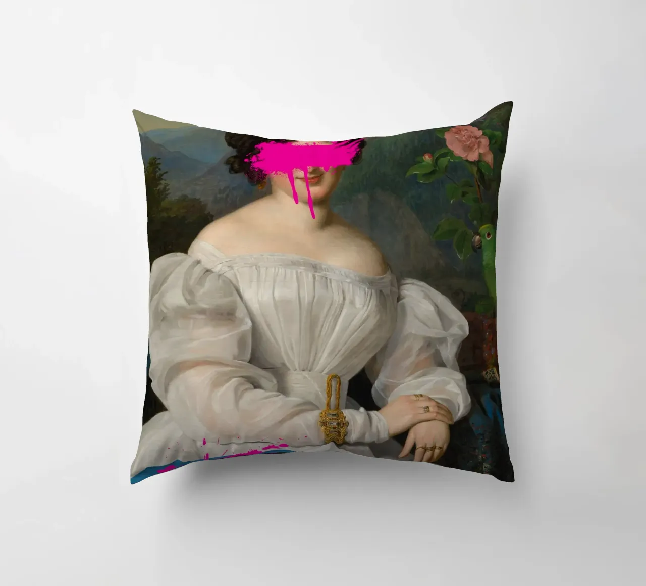 "Pink Blur" - Remix classico, arte di strada, vibrante, tagliente cuscino da NorwesClub