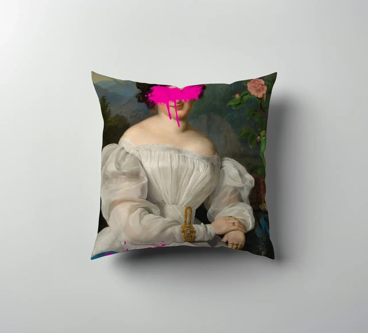 "Pink Blur" - Remix classico, arte di strada, vibrante, tagliente cuscino da NorwesClub