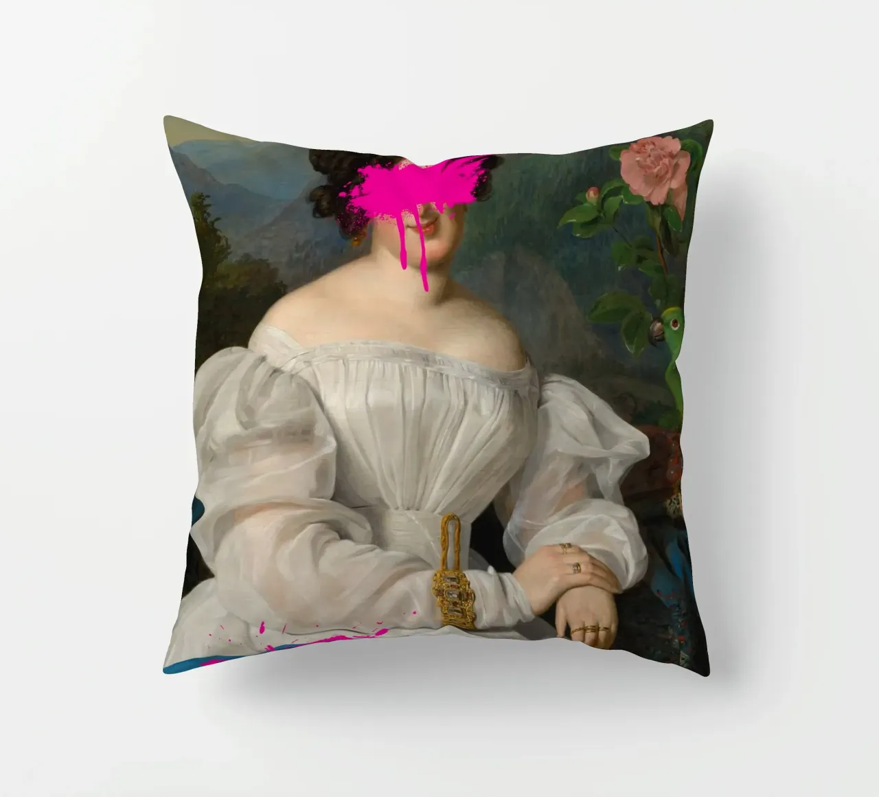 "Pink Blur" - Remix classico, arte di strada, vibrante, tagliente cuscino da NorwesClub