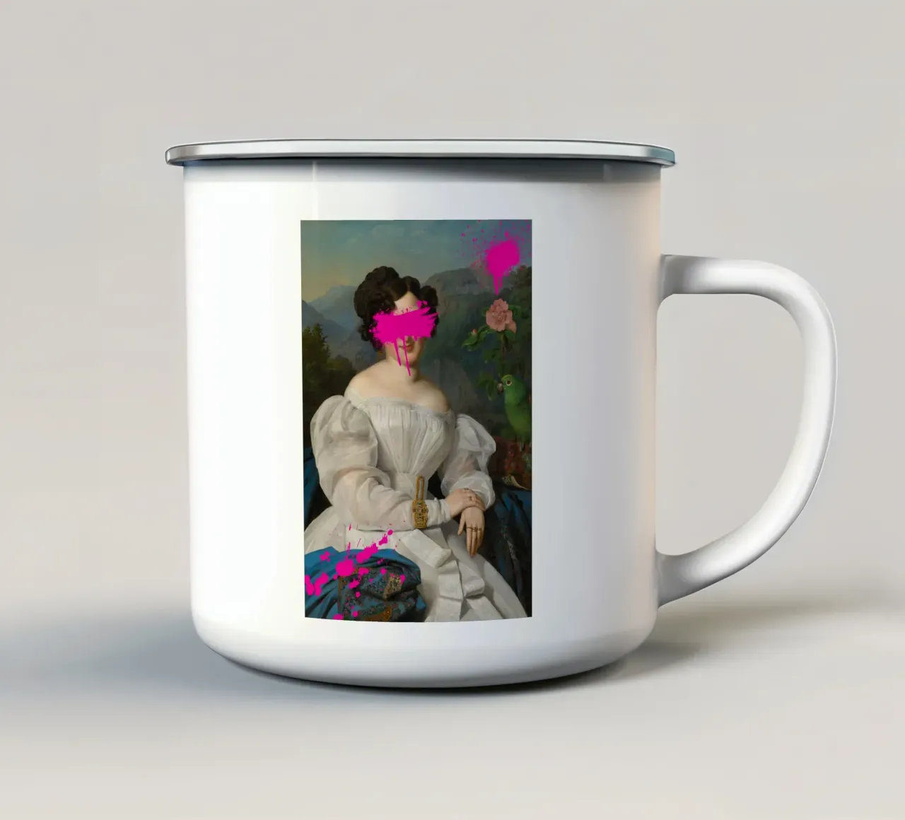 "Pink Blur" - Remix classico, arte di strada, vibrante, tagliente tazza in smalto da NorwesClub