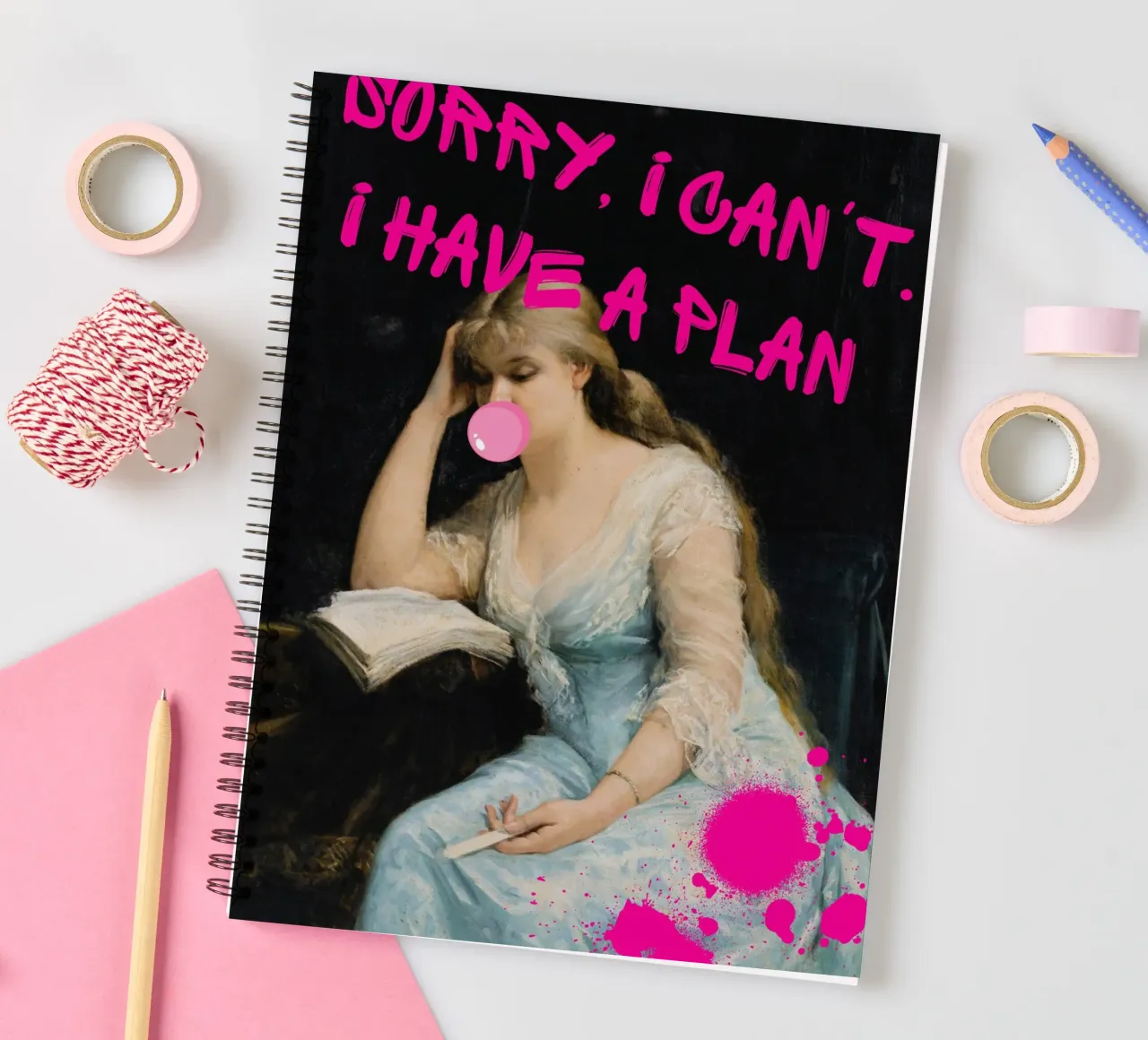 "Sorry, I've a Plan" - Bashkirtseff, Pop Art, Humorous, Tren spiral notebook by NorwesClub