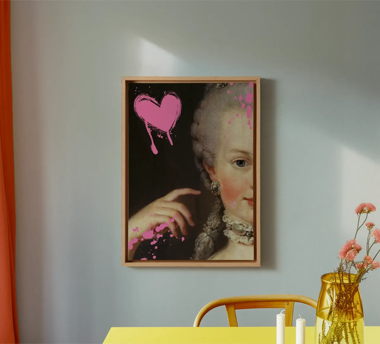 "Marie's Heart" - Pop-Art, klassischer Remix, Liebe, ausgefallenes Pink Leinwand mit Schattenfugenrahmen von NorwesClub