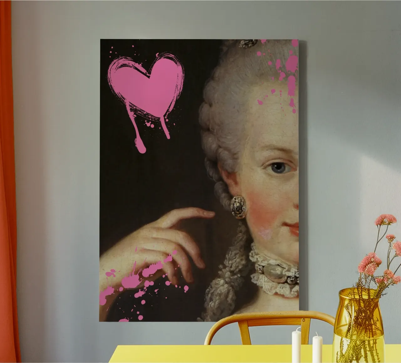 "Marie's Heart" - Pop-Art, klassischer Remix, Liebe, ausgefallenes Pink Leinwand mit Schattenfugenrahmen von NorwesClub