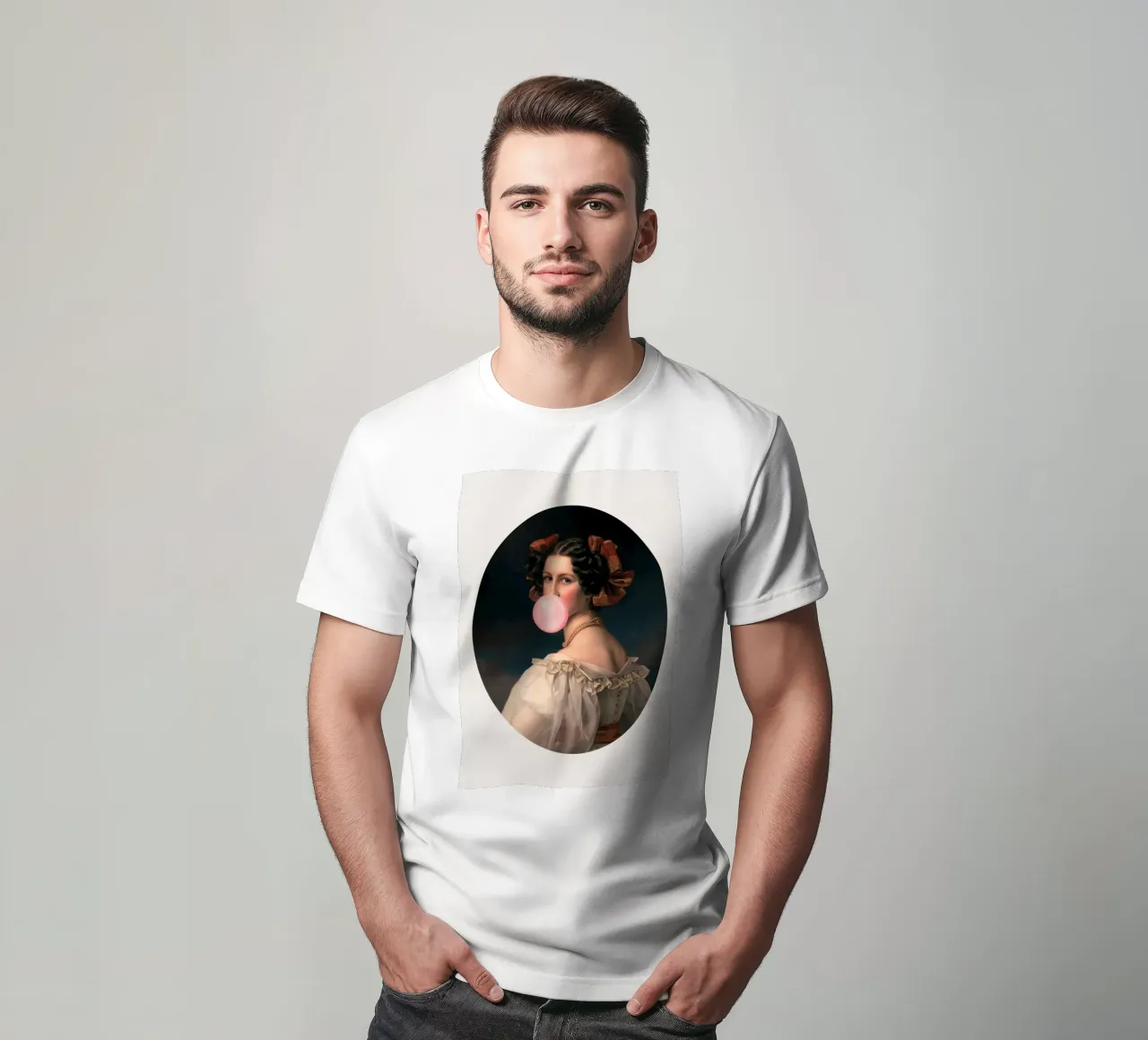 "Bubblegum Elegance" - Klassischer Remix, Pop-Art, verspieltes Porträt T-Shirt von NorwesClub