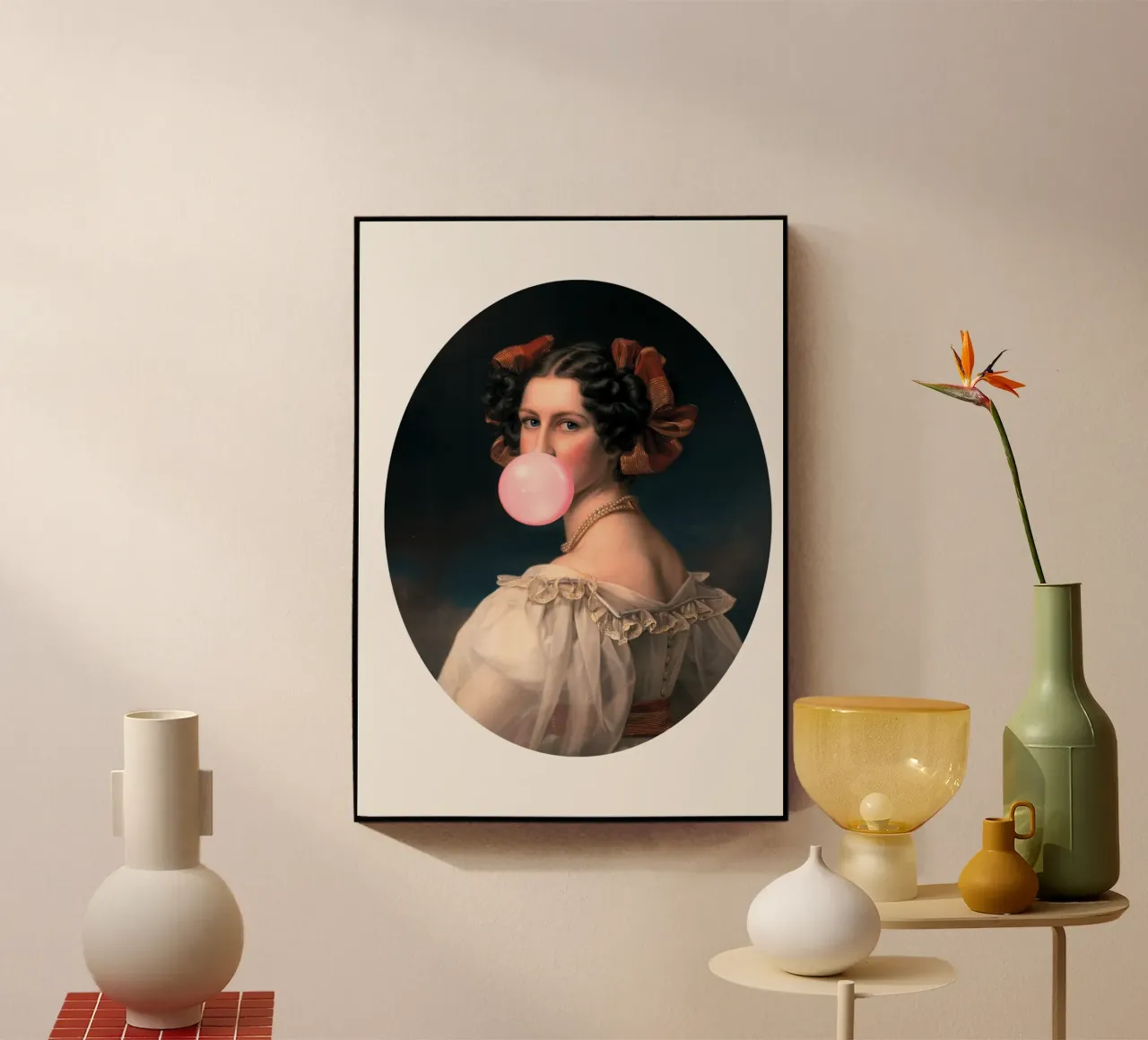 "Bubblegum Elegance" - Remezcla clásica, Pop Art, Playful Portr metacrilato de NorwesClub