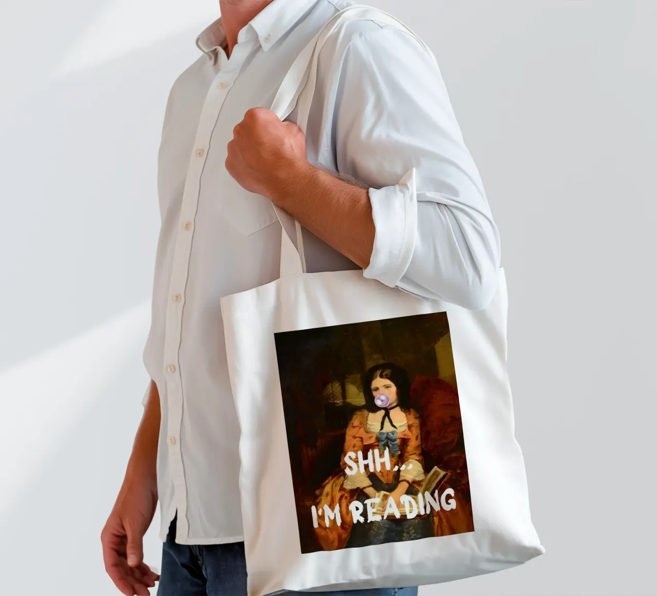 "Shh... sto leggendo" - Pop Art, Remix classico, Umoristico, Boo borsa in juta da NorwesClub