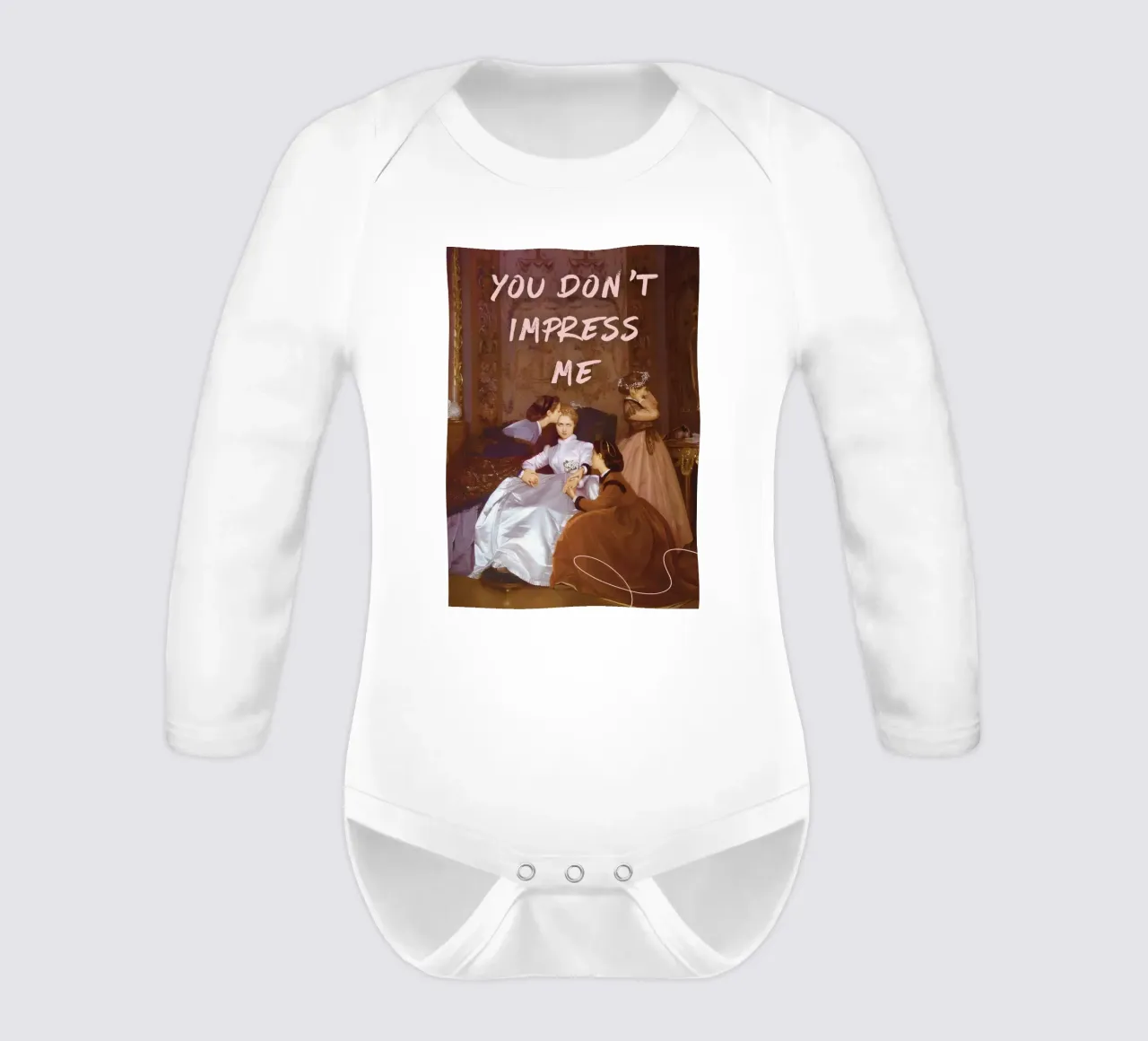 "Don't Impress Me" - Classic Remix, Pop Art, Humorous, Bold long-sleeve baby romper by NorwesClub