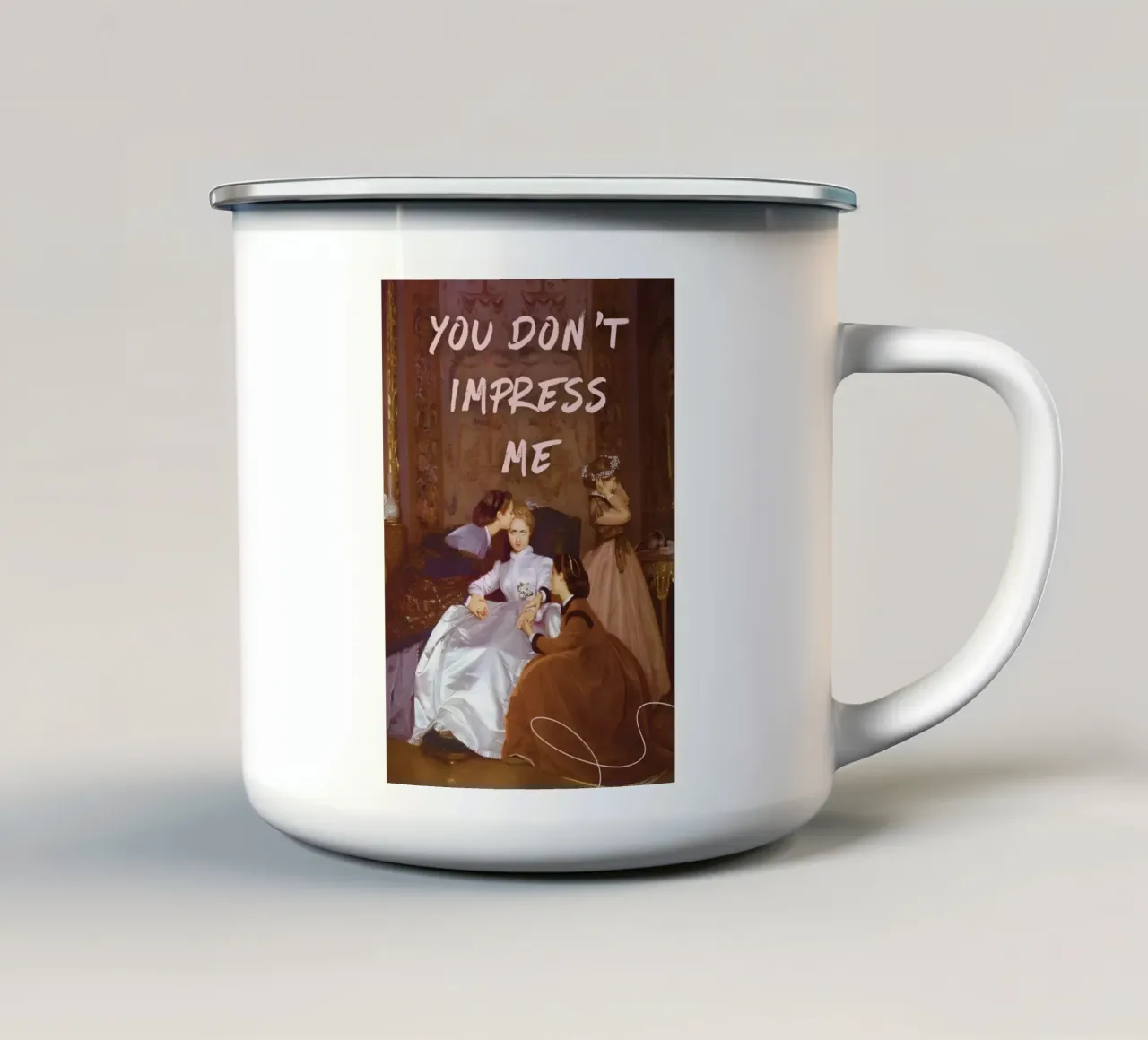"Don't Impress Me" - Remix classico, arte pop, umorismo, audacia tazza in smalto da NorwesClub