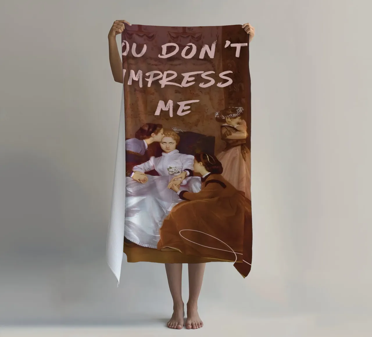 "Don't Impress Me" - Remix classico, arte pop, umorismo, audacia telo mare da NorwesClub