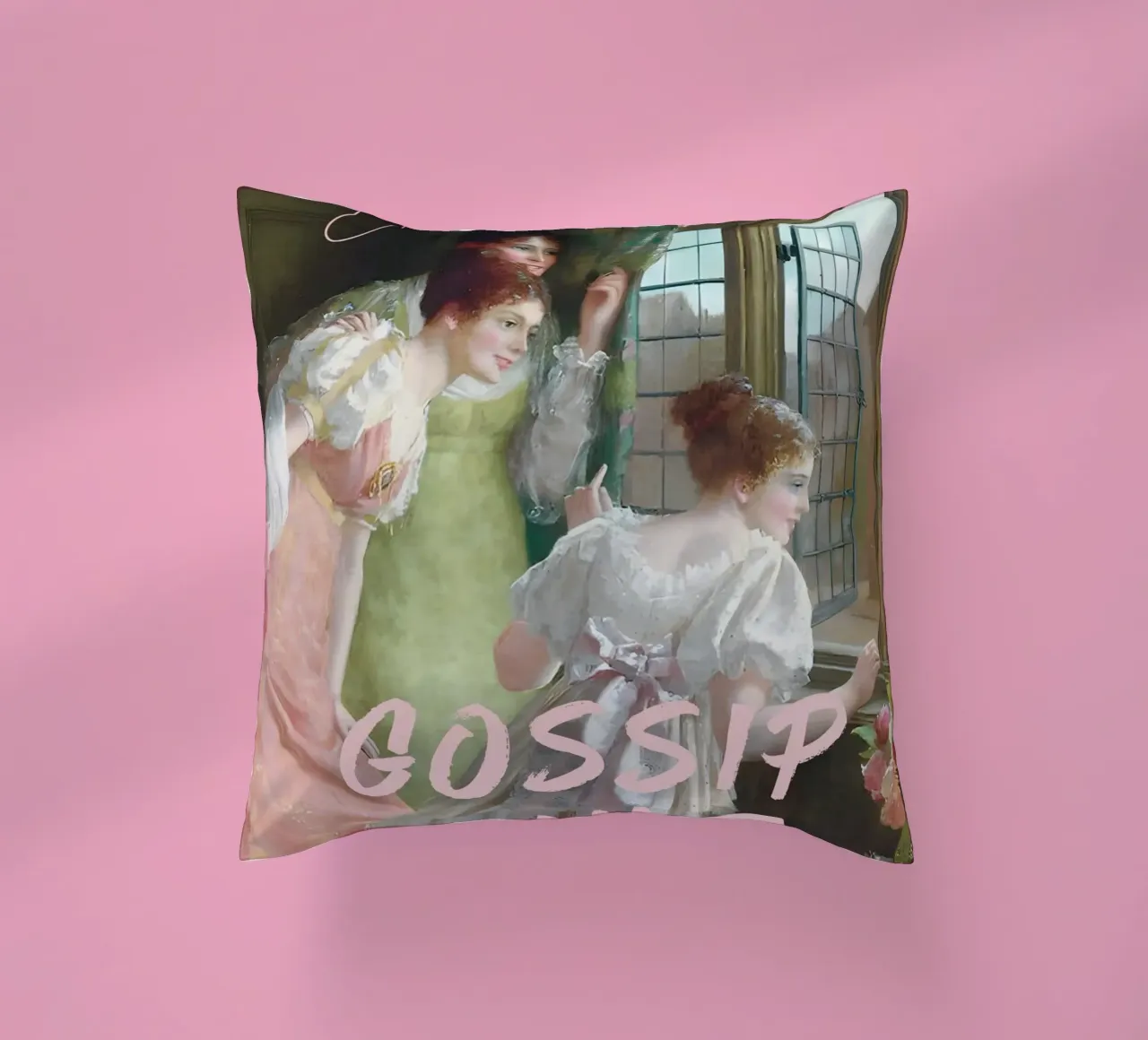 "Gossip Time" - Remix classico, pop art, umoristico, spilla di tendenza cuscino da NorwesClub