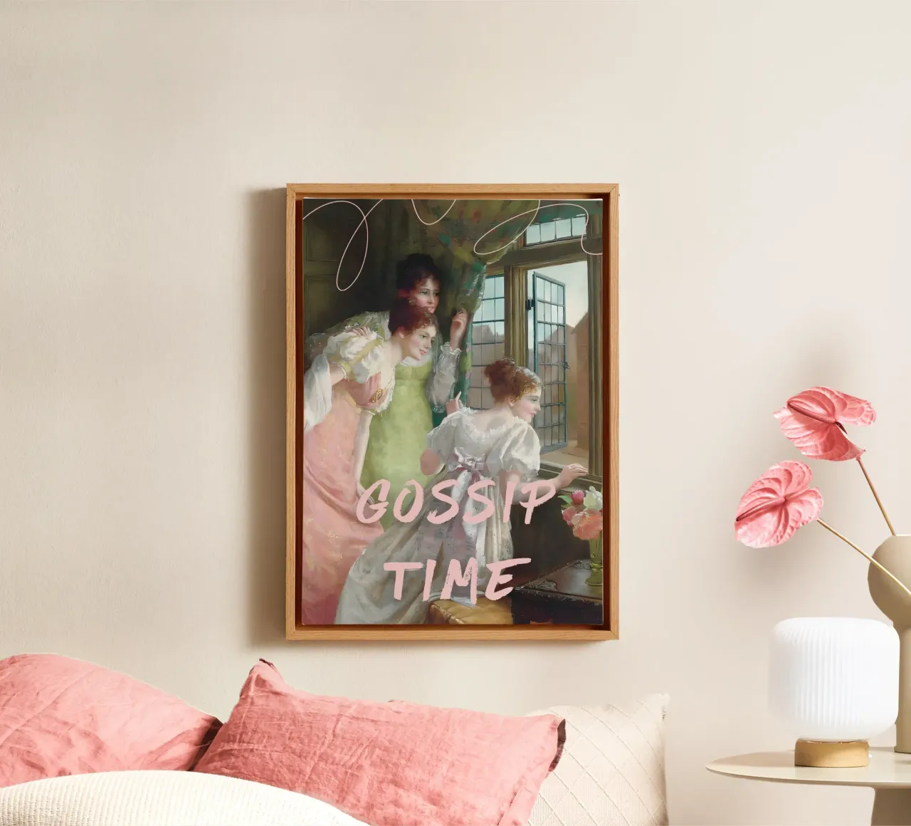 "Gossip Time" - Remix classico, pop art, umoristico, spilla di tendenza tela con Cornice a cassetta da NorwesClub