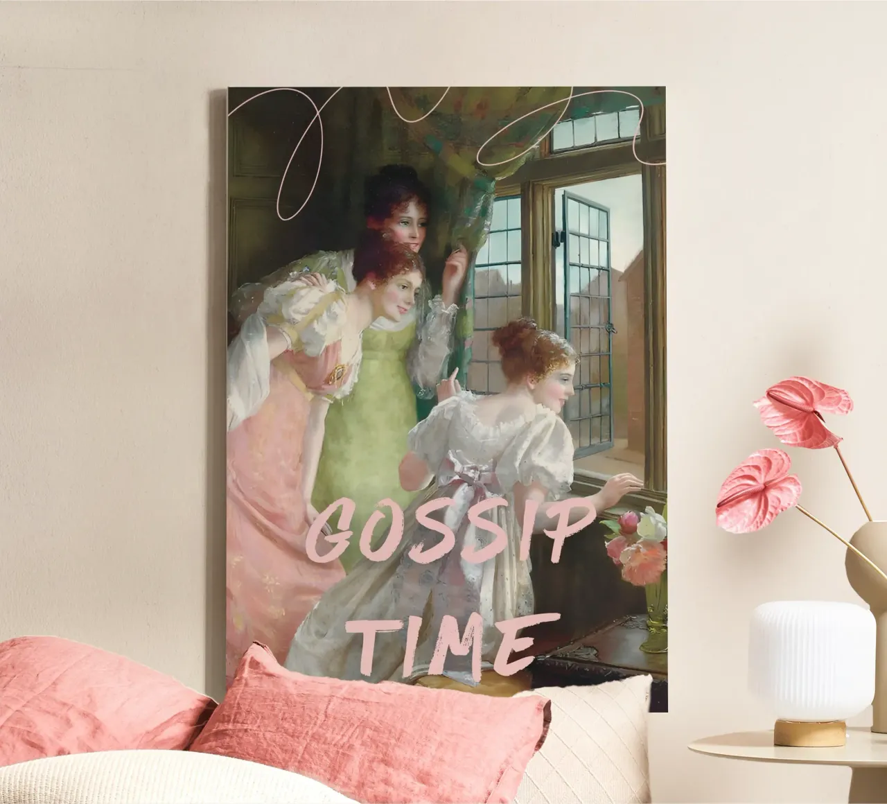 "Gossip Time" - Remix classico, pop art, umoristico, spilla di tendenza tela con Cornice a cassetta da NorwesClub