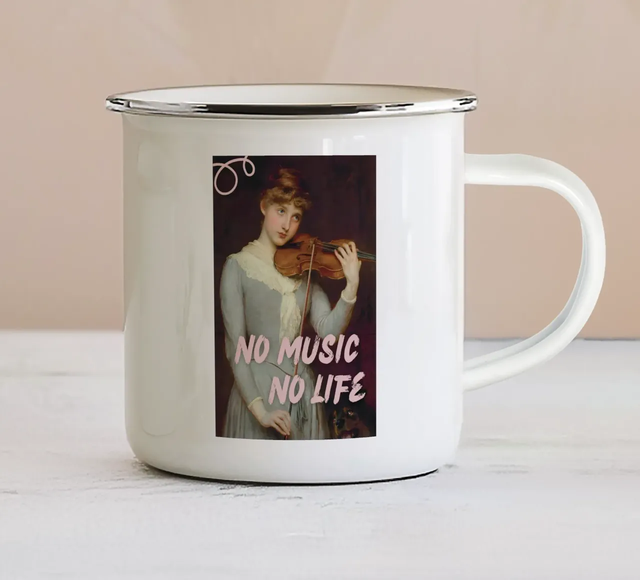 "No Music No Life" - Briton Rivière, Pop Art, Classical Remi tazza in smalto da NorwesClub