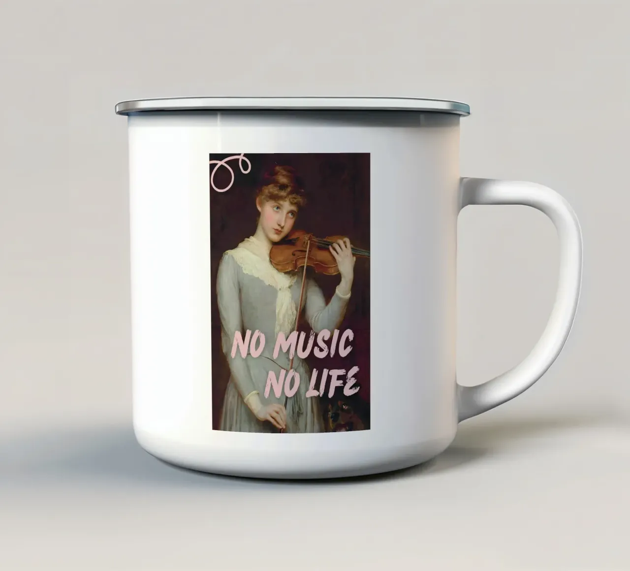 "No Music No Life" - Briton Rivière, Pop Art, Classical Remi tazza in smalto da NorwesClub