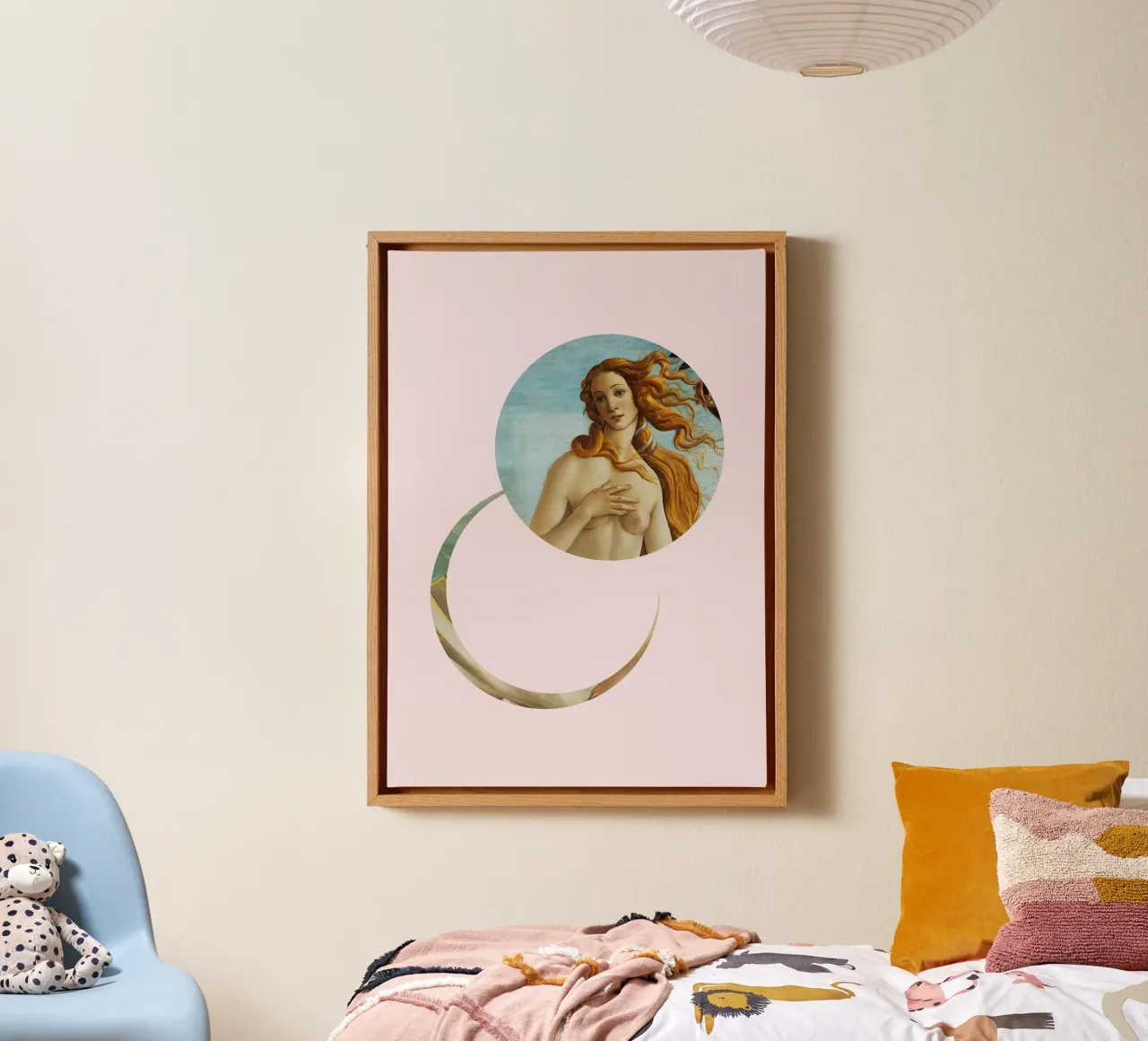 "Venus Reborn" - Botticelli Remix, Minimalista, Dea, Rosa tela con Cornice a cassetta da NorwesClub