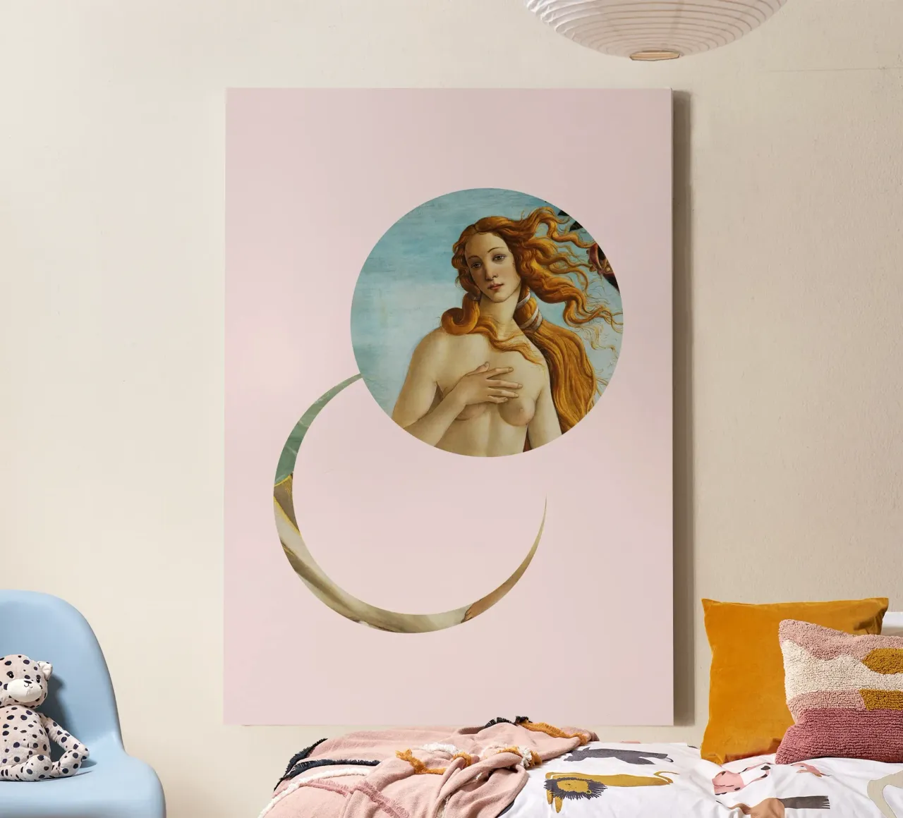 "Venus Reborn" - Botticelli Remix, Minimalista, Dea, Rosa tela con Cornice a cassetta da NorwesClub