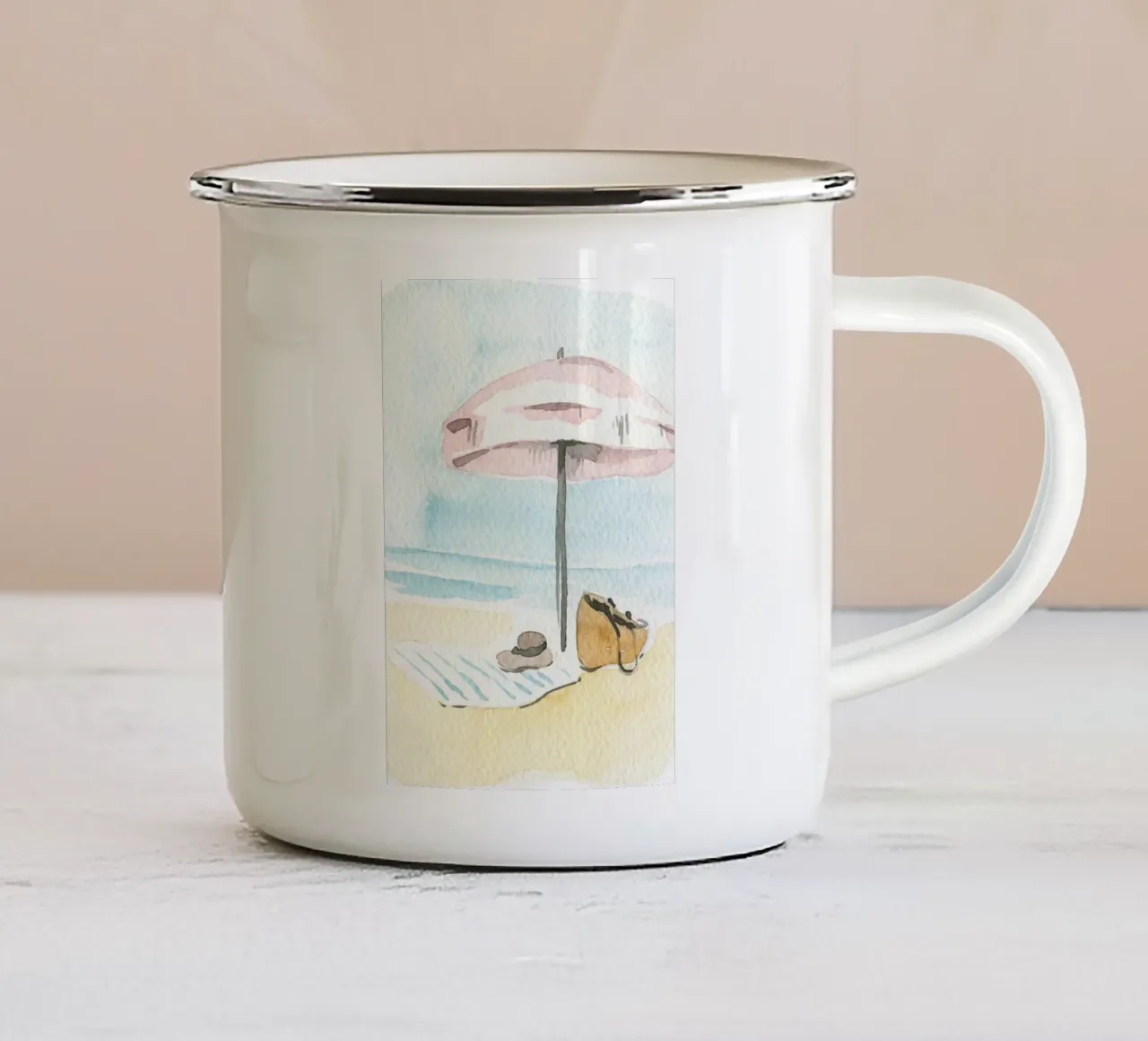 Stampa acquerello Beach Serenity - Coastal Boho Chic tazza in smalto da NorwesClub