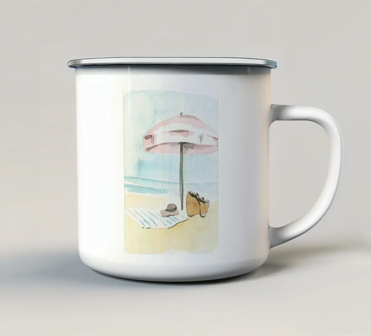 Stampa acquerello Beach Serenity - Coastal Boho Chic tazza in smalto da NorwesClub