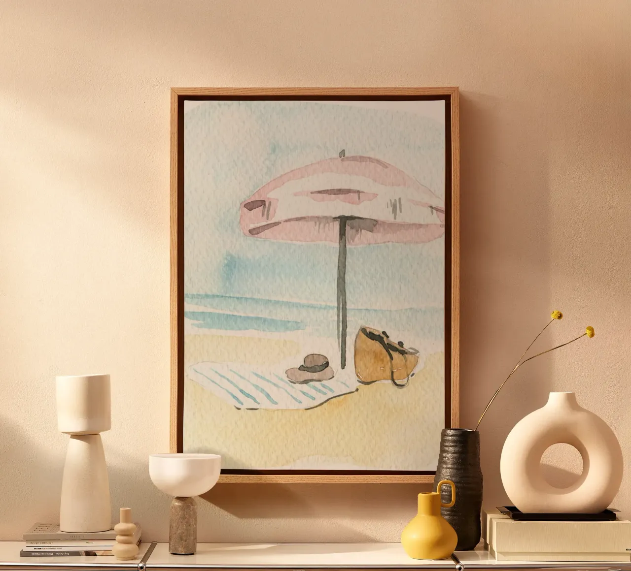 Beach Serenity Aquarel Print - Kust Boho Chic canvas met Baklijst van NorwesClub
