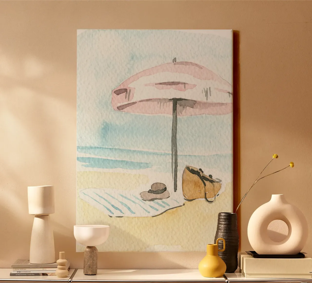 Beach Serenity Aquarel Print - Kust Boho Chic canvas met Baklijst van NorwesClub