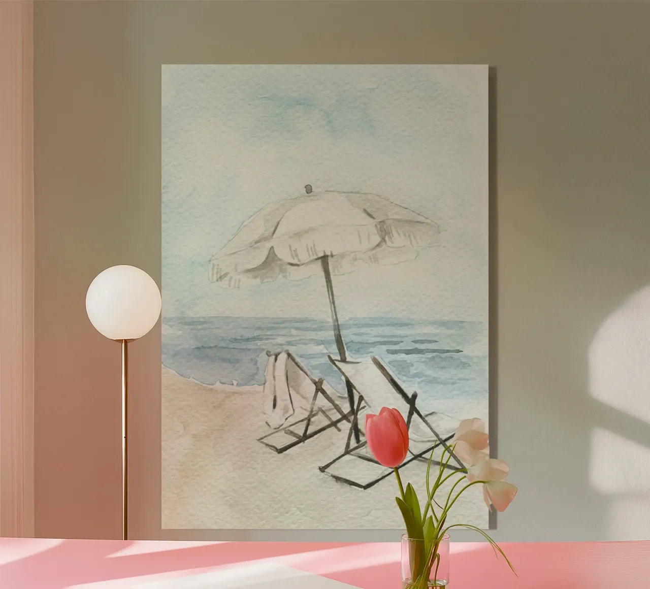 Coastal Chic Aquarell - Strandstühle & Sonnenschirm Serenity Acryl-Glas von NorwesClub