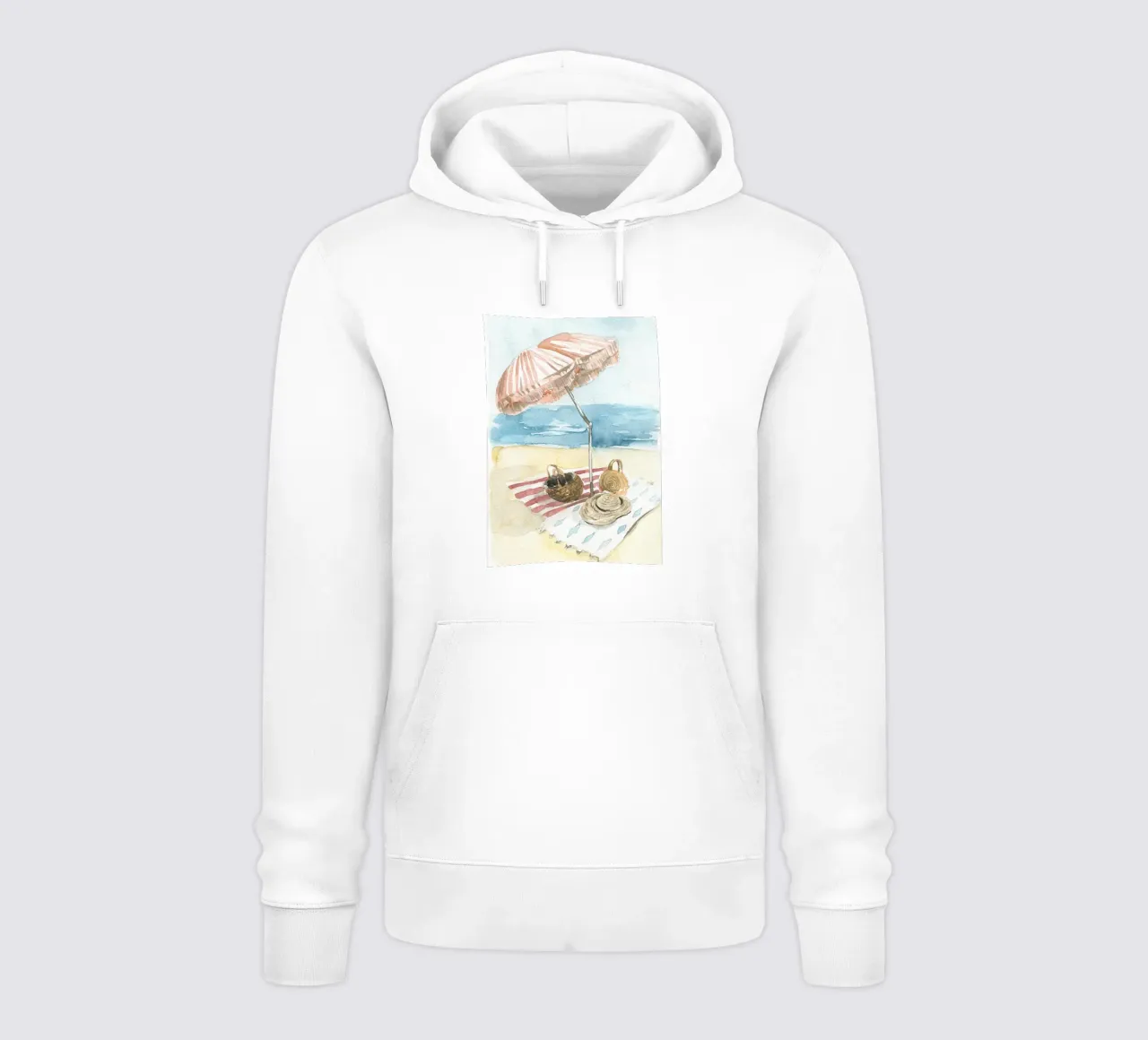 Acquerello vintage sulla spiaggia - Ombrello e cestini a strisce felpa con cappuccio da NorwesClub