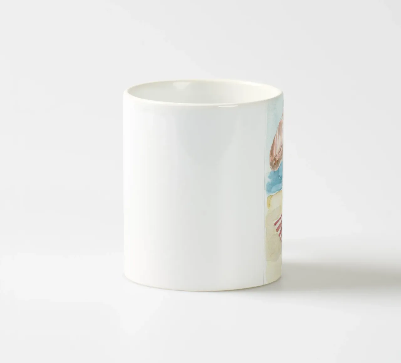 Acquerello vintage sulla spiaggia - Ombrello e cestini a strisce tazza in ceramica da NorwesClub