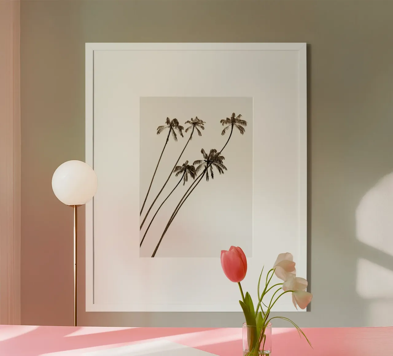Palme minimaliste - Serenità tropicale astratta poster con telaio in legno da NorwesClub