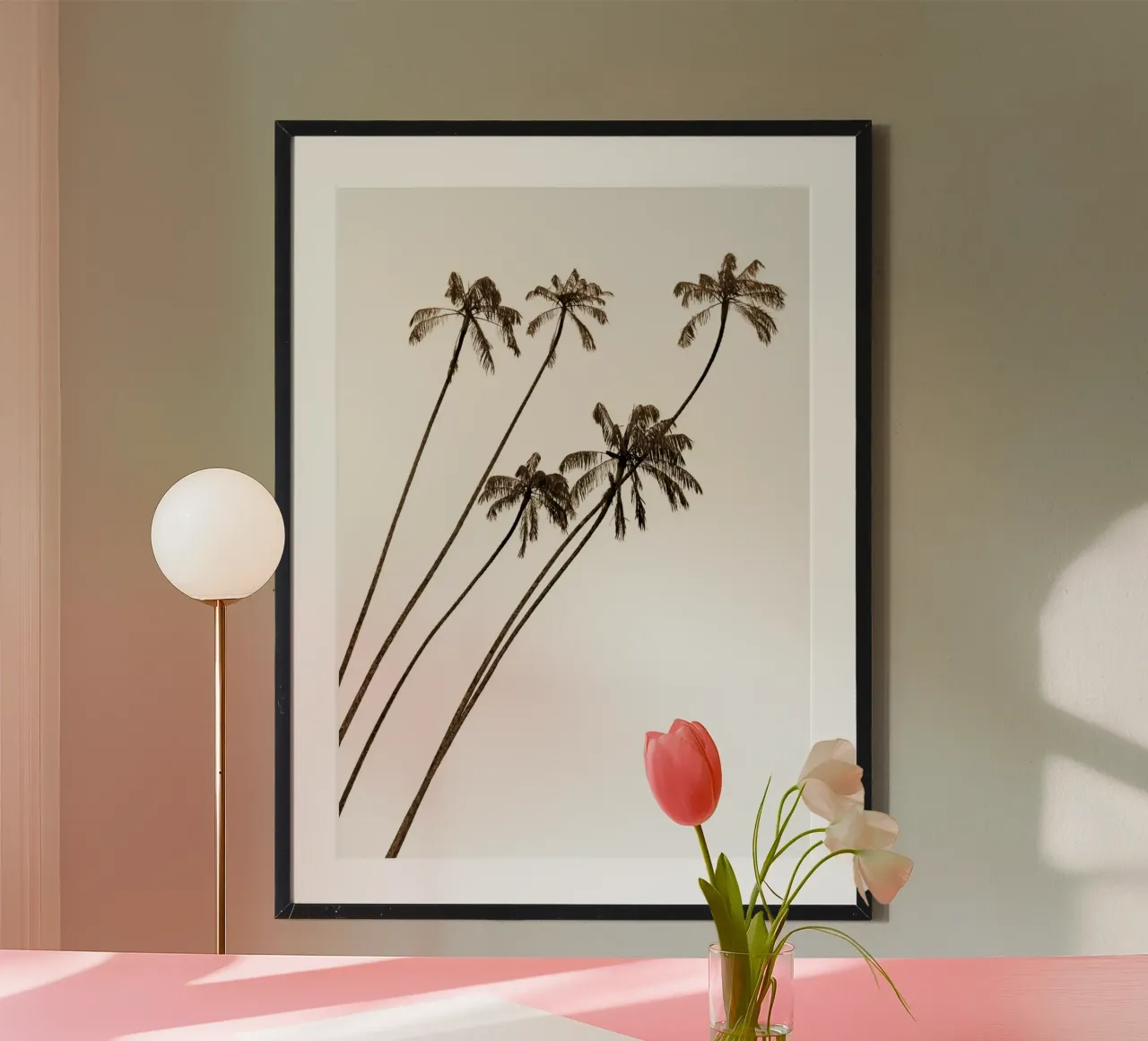 Palme minimaliste - Serenità tropicale astratta poster con telaio in legno da NorwesClub