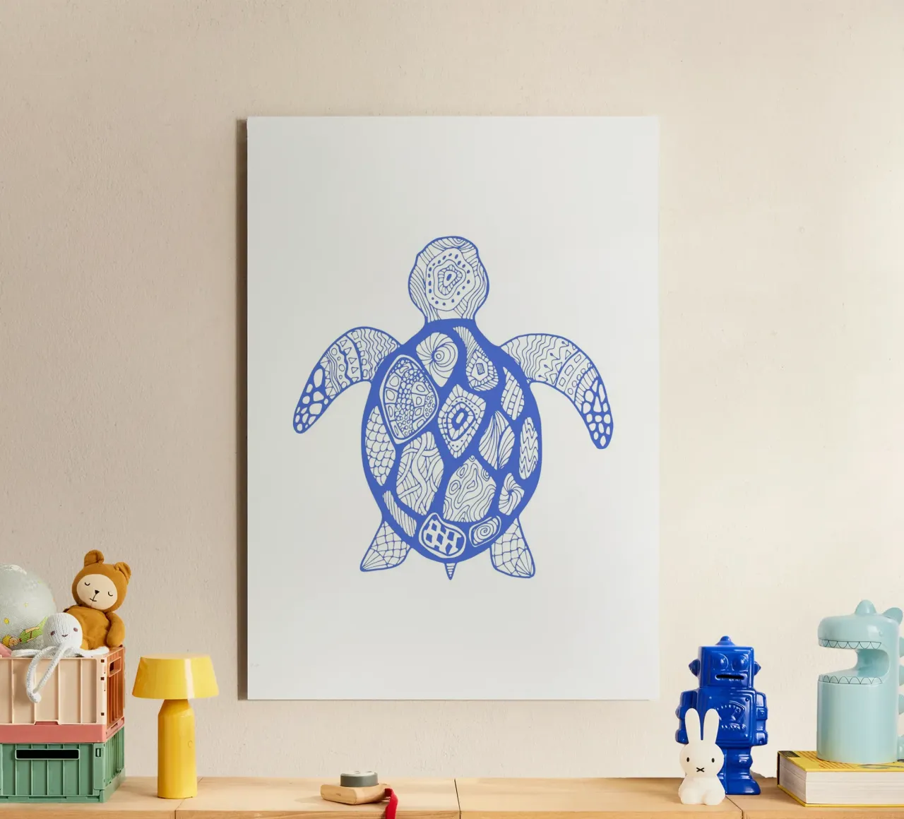Paisley Sea Turtle - Ocean Blue Boho Folk Art alu-dibond by NorwesClub