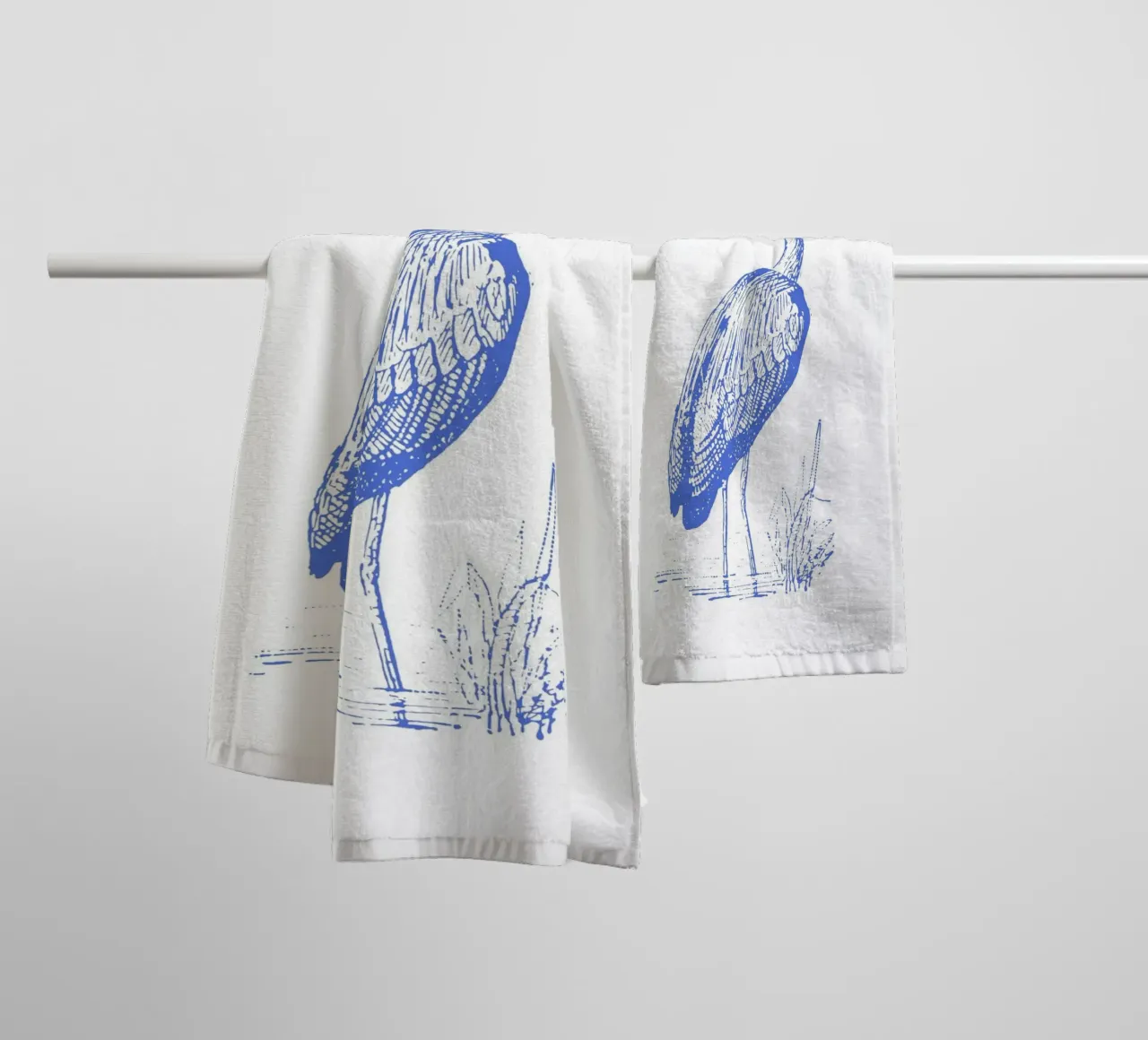 Serene Blue Heron - Coastal Bird Line Art Print towel by NorwesClub