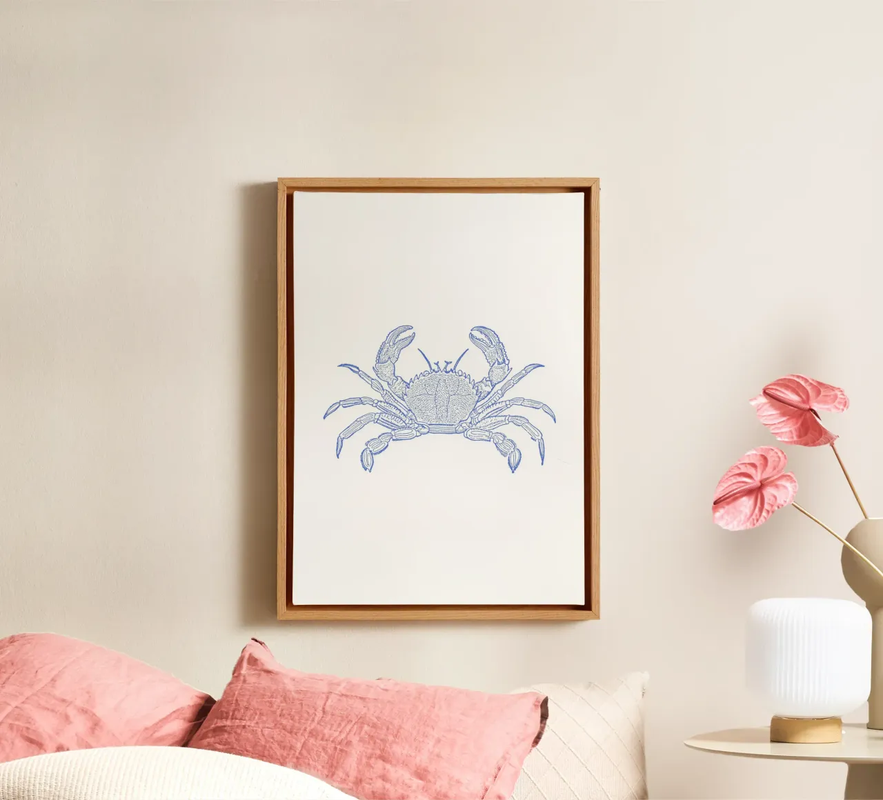 Blue Crab Etching - Coastal Marine Life Print canvas with Floater frame by NorwesClub