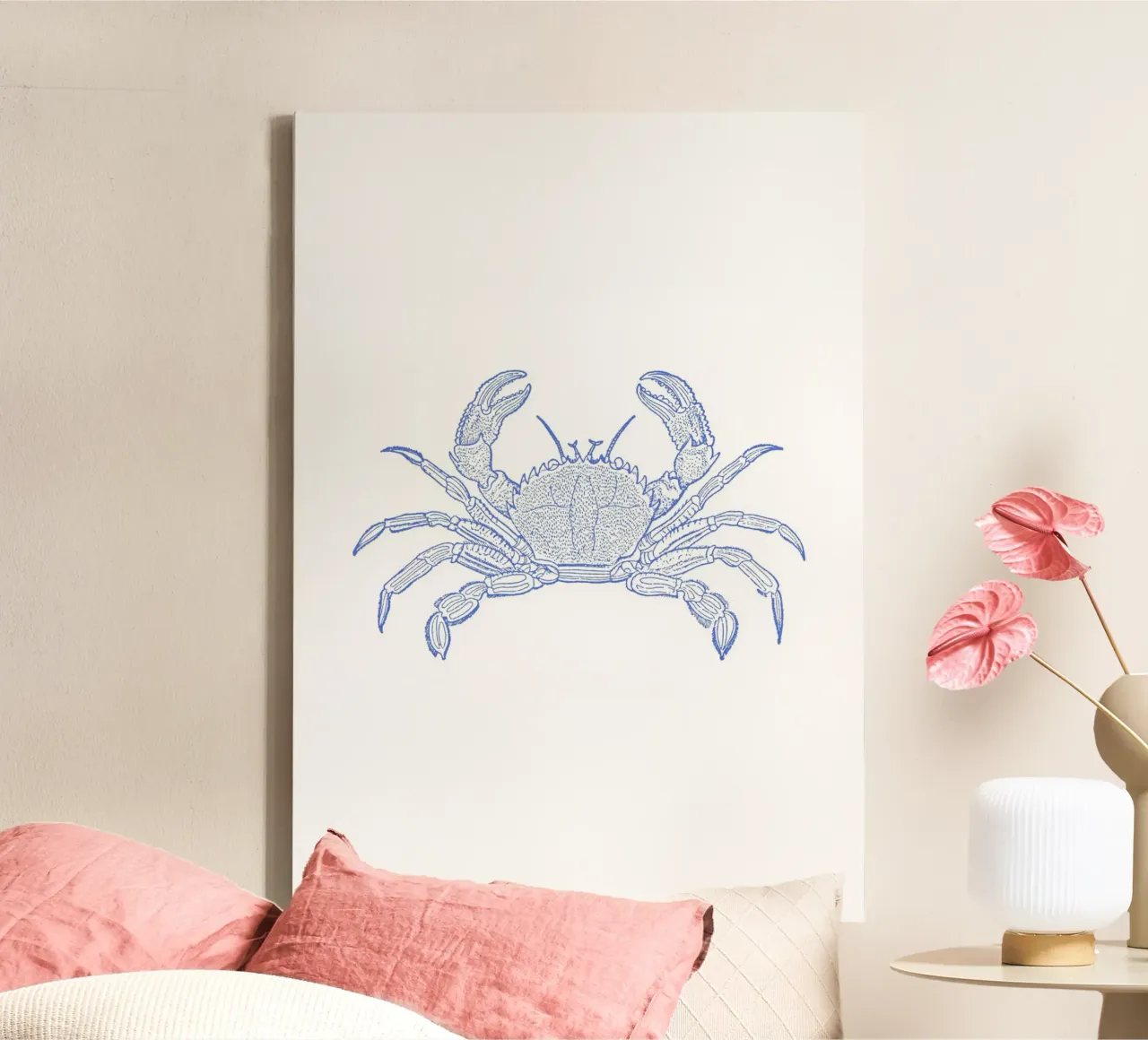 Blue Crab Etching - Coastal Marine Life Print canvas with Floater frame by NorwesClub