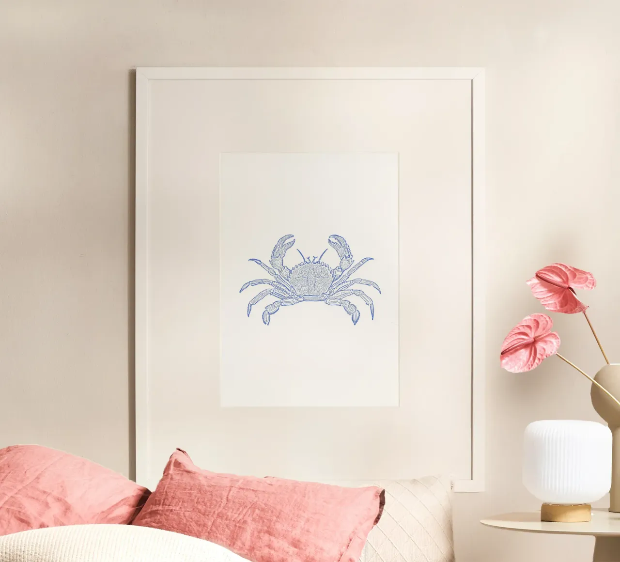 Blaue Krabbe Radierung - Meeresleben an der Küste drucken Poster von NorwesClub