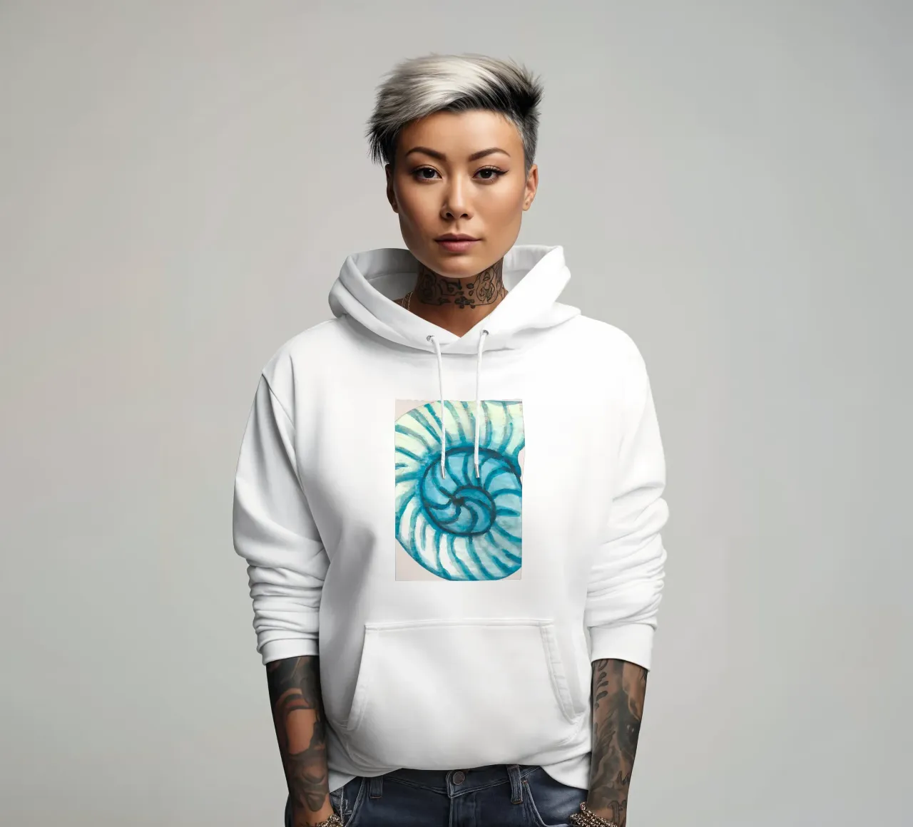 Concha Nautilus Abstracta - Acuarela Costera Espiral sudadera con capucha de NorwesClub