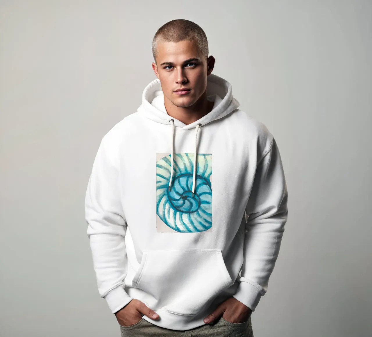 Concha Nautilus Abstracta - Acuarela Costera Espiral sudadera con capucha de NorwesClub