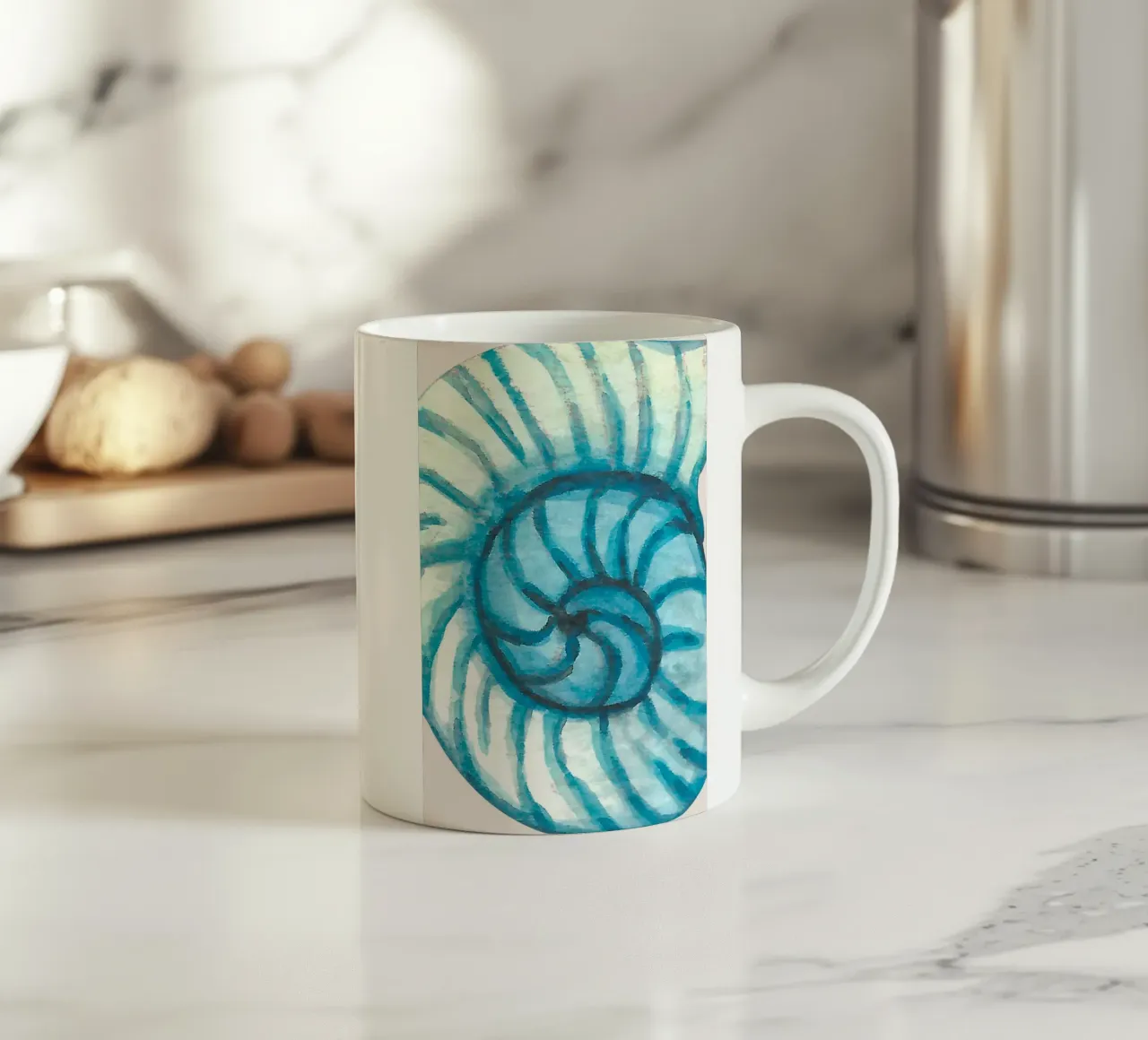 Abstract Nautilus Shell - Coastal Watercolor Spiral ceramic mug by NorwesClub
