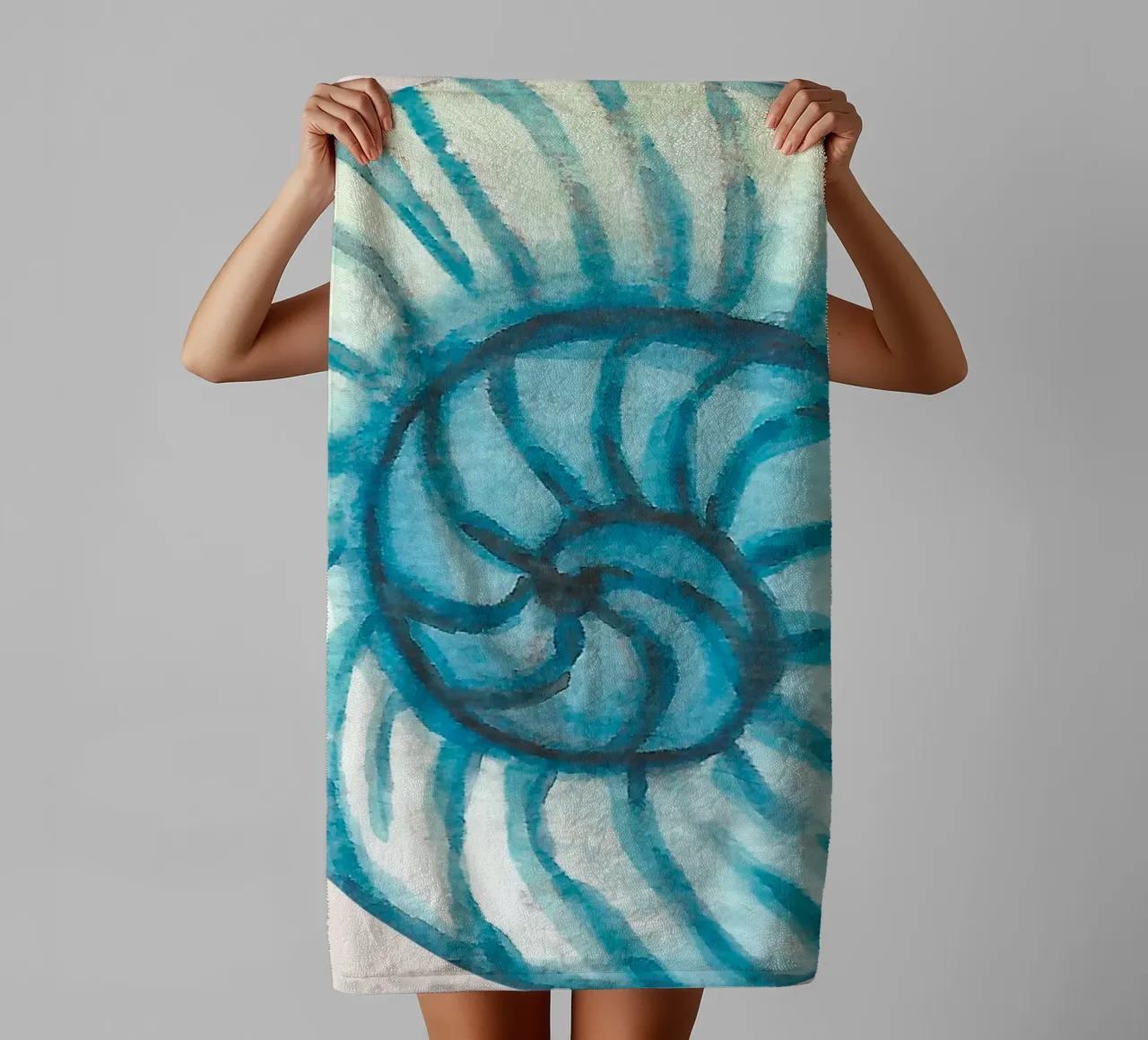 Abstract Nautilus Shell - Coastal Watercolor Spiral towel by NorwesClub