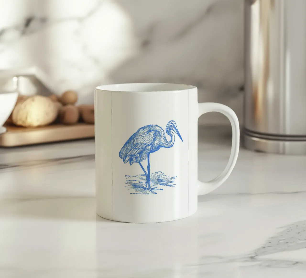 Grazioso airone azzurro - Acquaforte di uccelli costiera tazza in ceramica da NorwesClub