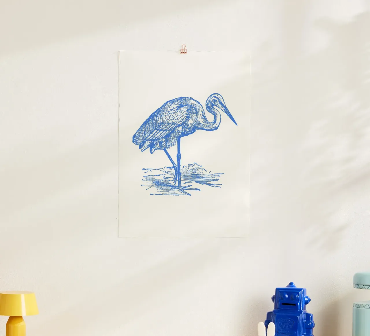 Gracieux héron bleu - Gravure à l'eau-forte d'oiseaux de la côte poster de NorwesClub