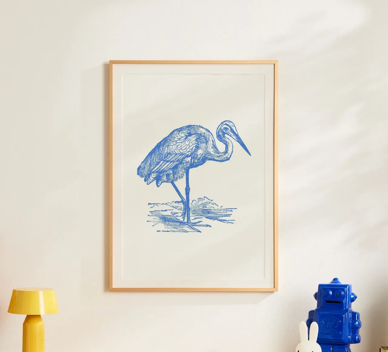 Gracieux héron bleu - Gravure à l'eau-forte d'oiseaux de la côte poster de NorwesClub