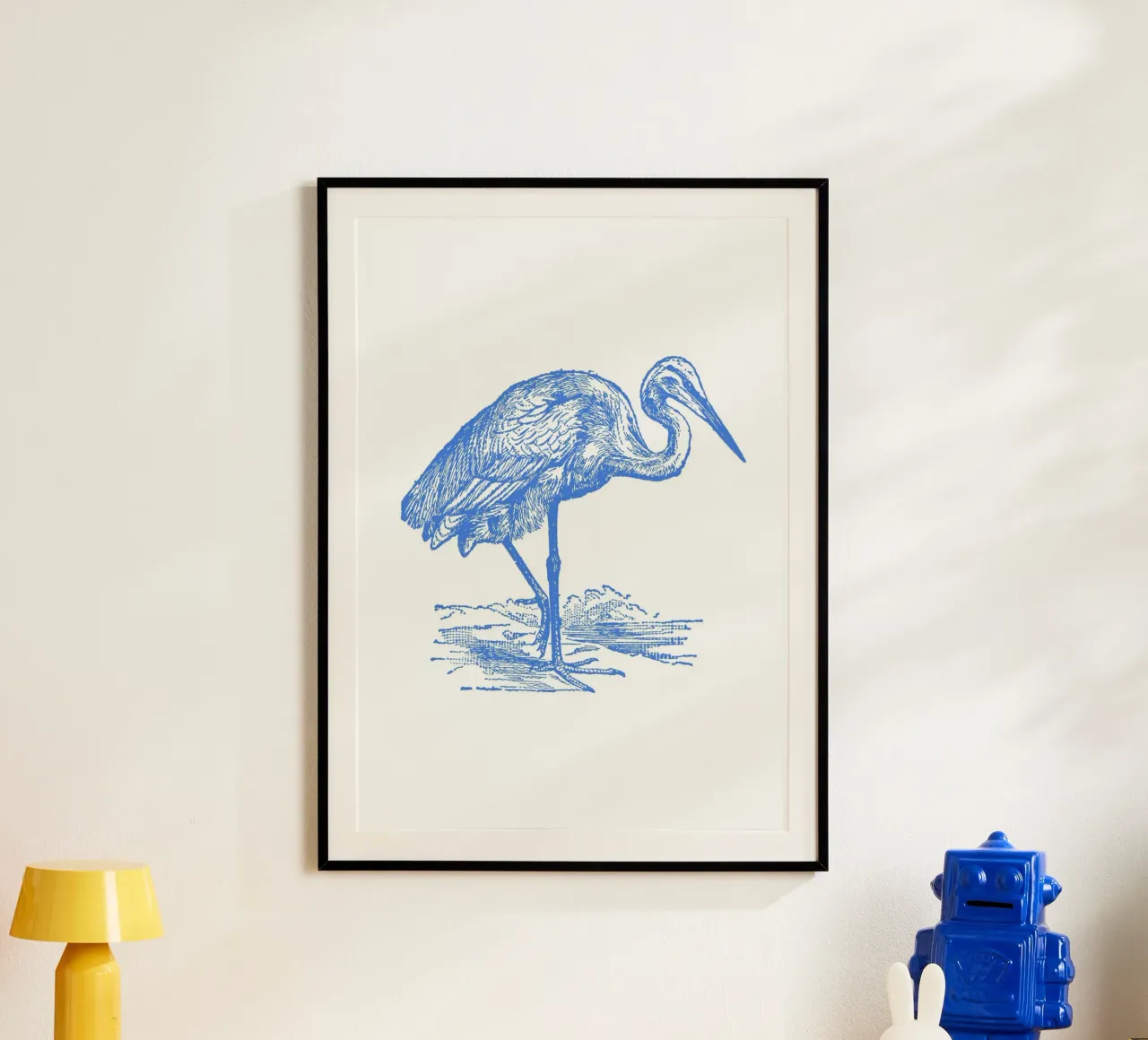 Gracieux héron bleu - Gravure à l'eau-forte d'oiseaux de la côte poster de NorwesClub