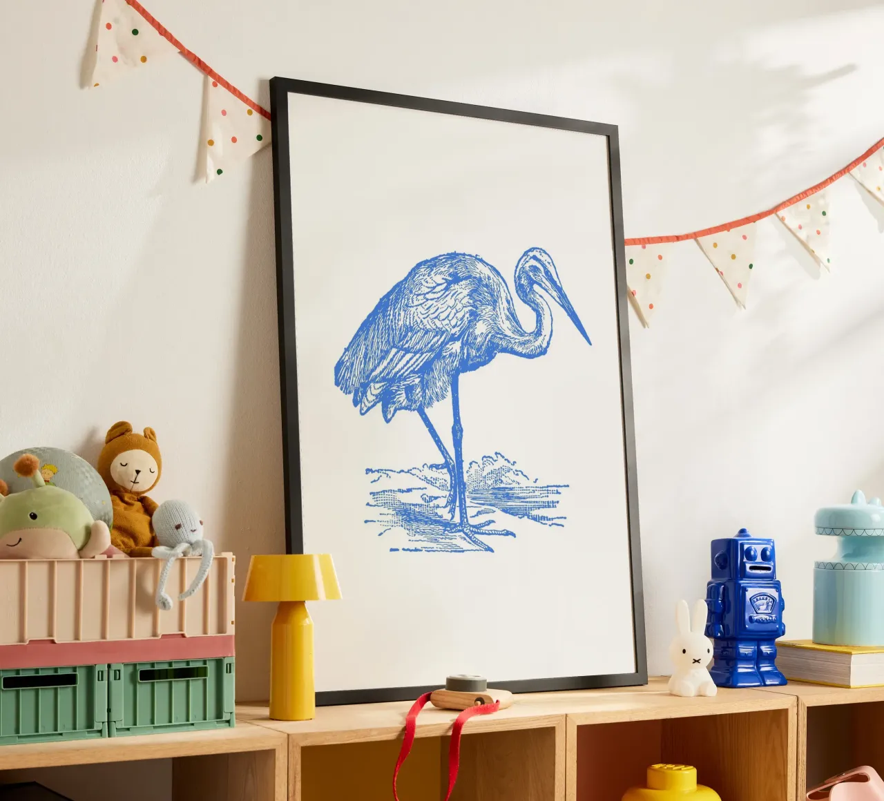 Gracieux héron bleu - Gravure à l'eau-forte d'oiseaux de la côte poster de NorwesClub