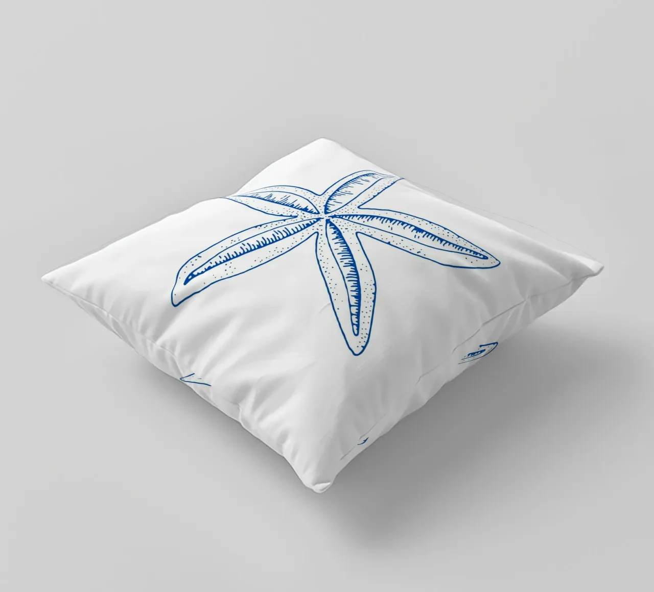Coastal Starfish Etching - Ocean Blue Marine Art Print decorative cushion by NorwesClub
