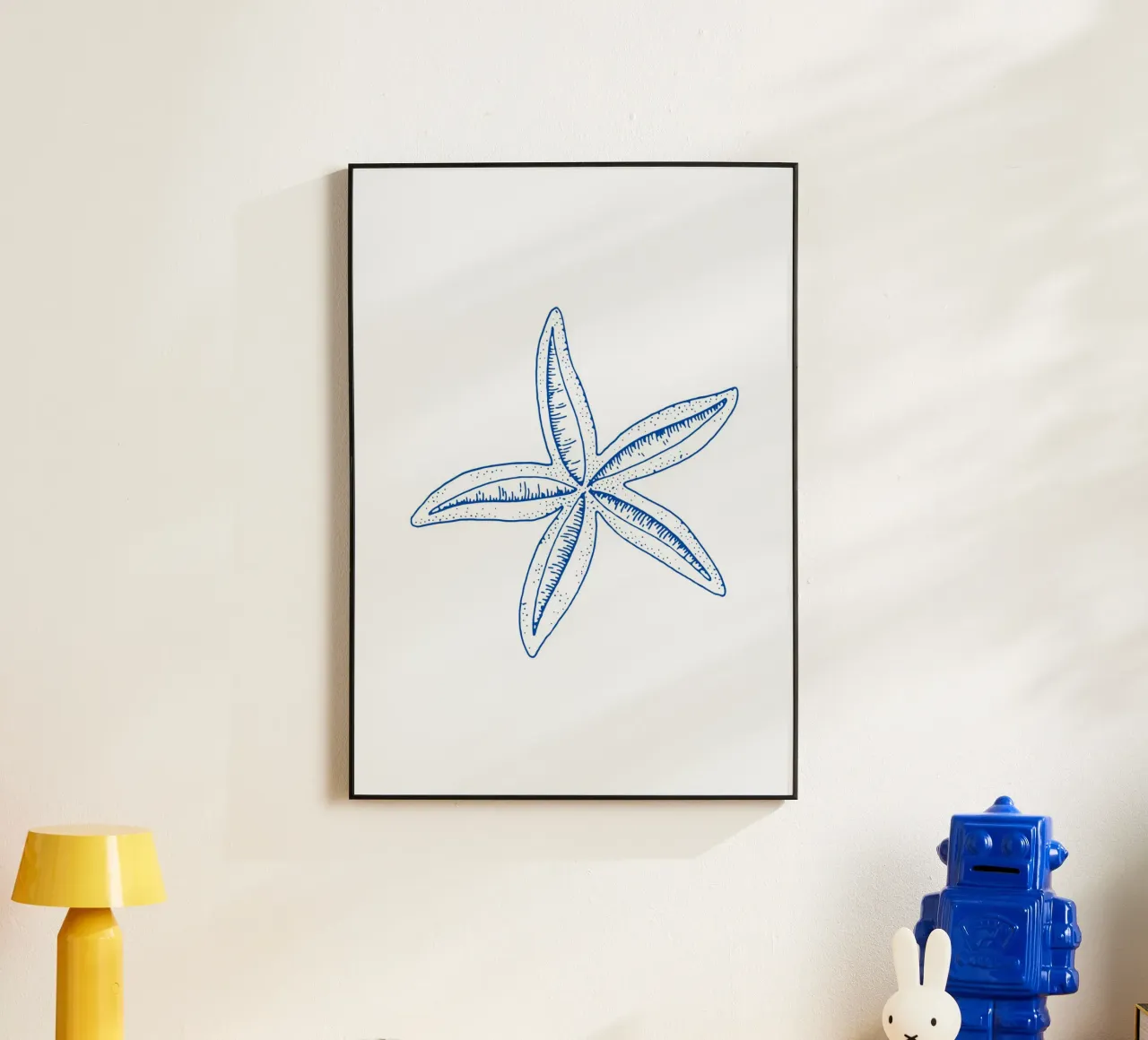 Coastal Starfish Etching - Ocean Blue Marine Art Print alu-dibond by NorwesClub